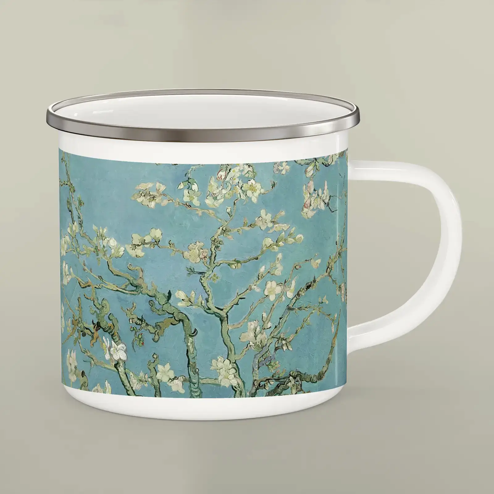 Almond Blossom by Vincent van Gogh, printed on a enamel camping mug