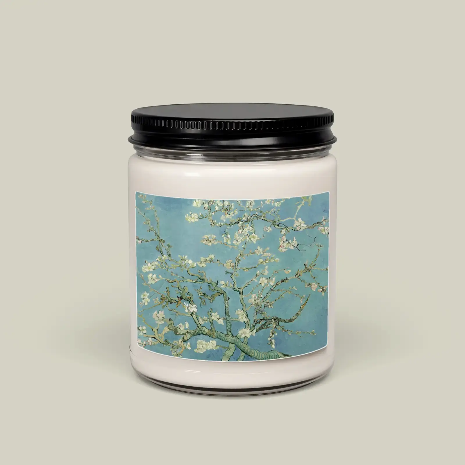 Almond Blossom by Vincent van Gogh, printed on a soy candle