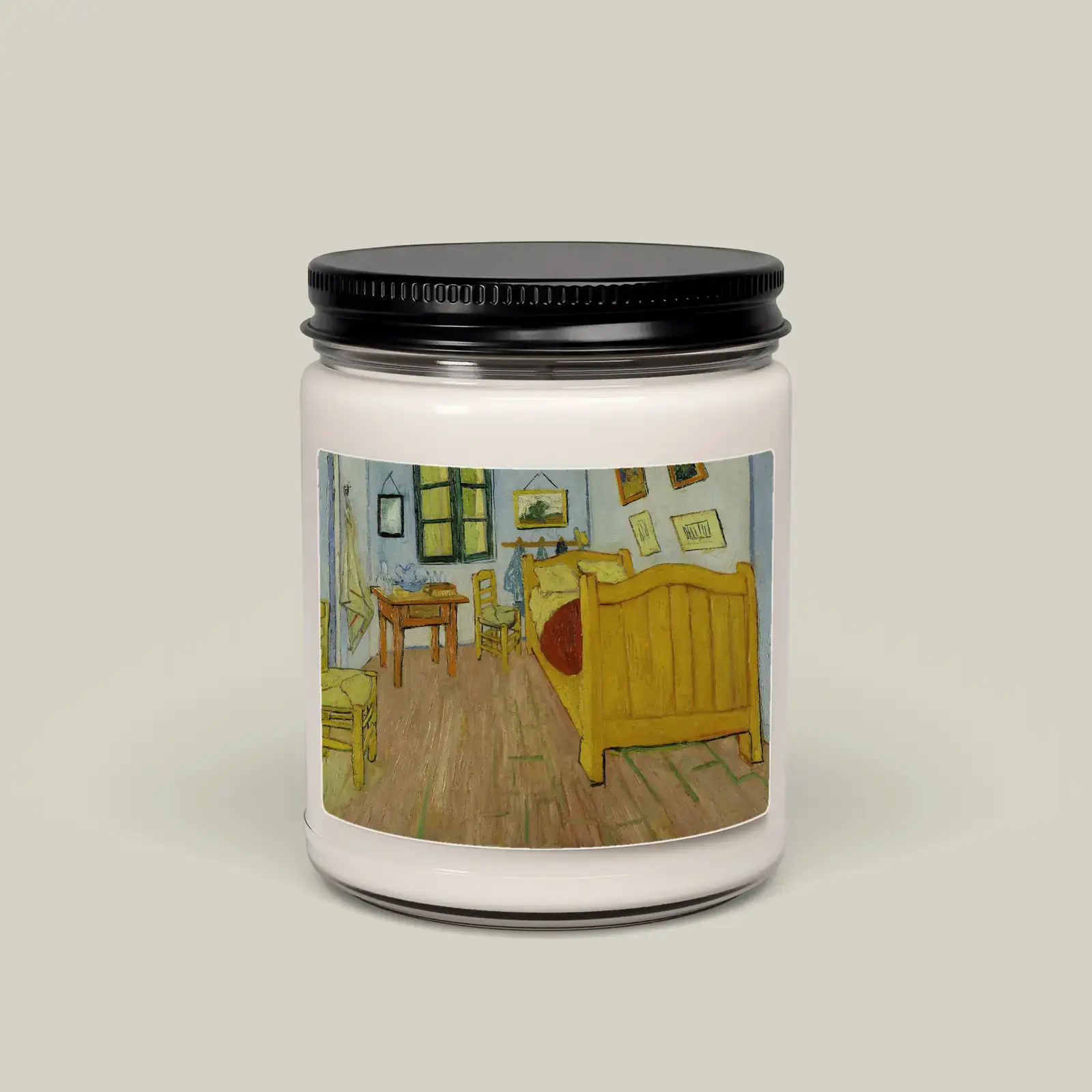The Bedroom by Vincent van Gogh, printed on a soy candle