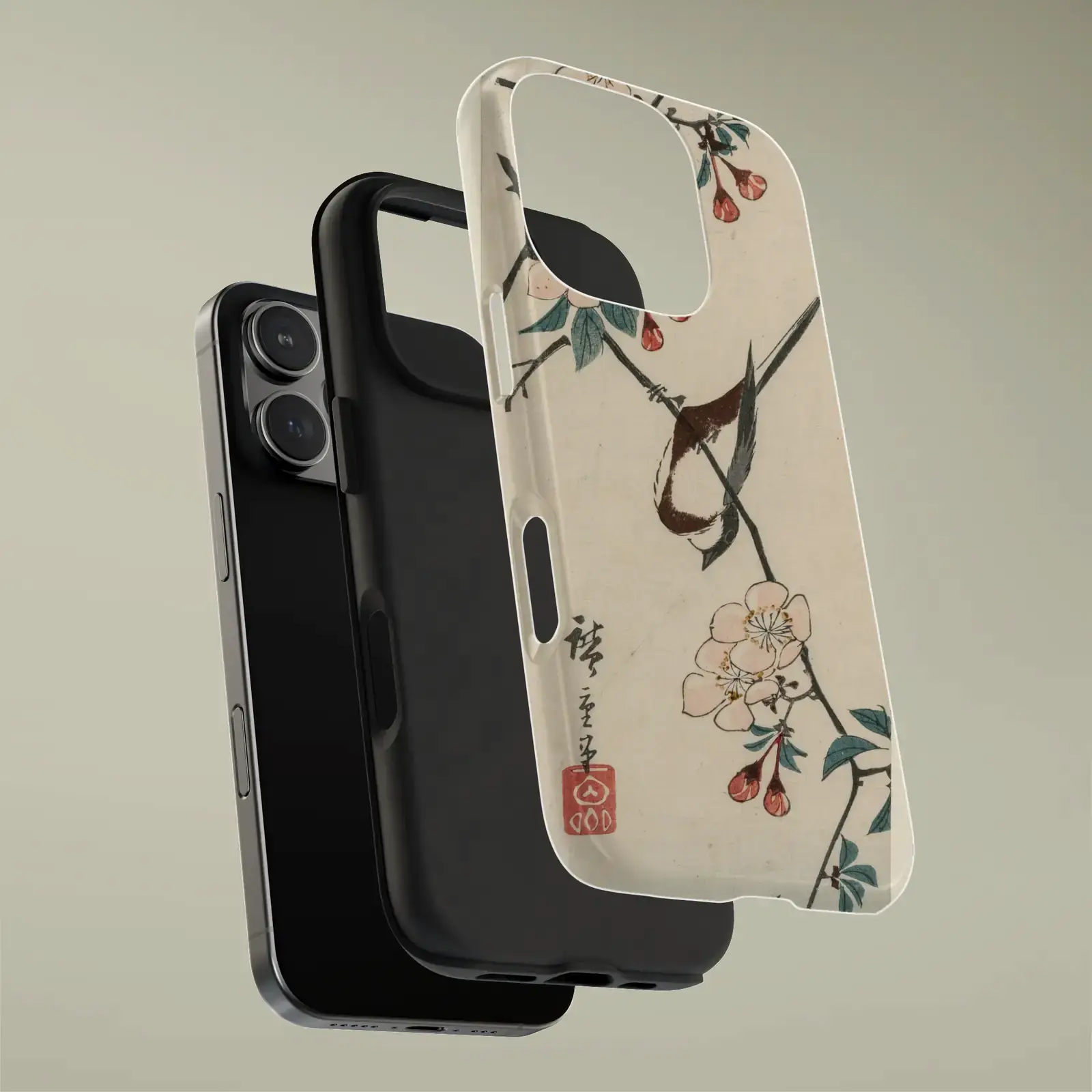 Small Bird on a Cherry Branch by Utagawa Hiroshige, printed on a phone case