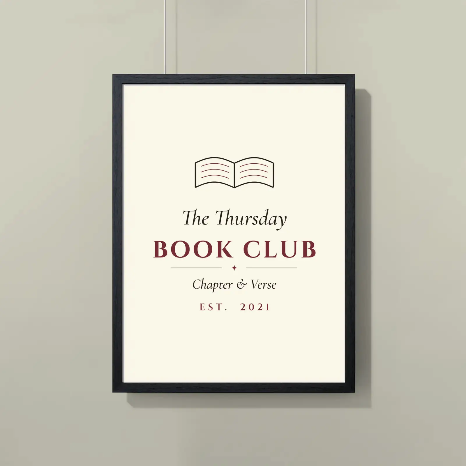 "The Thursday Book Club", an example design by Vessim, printed on a framed poster