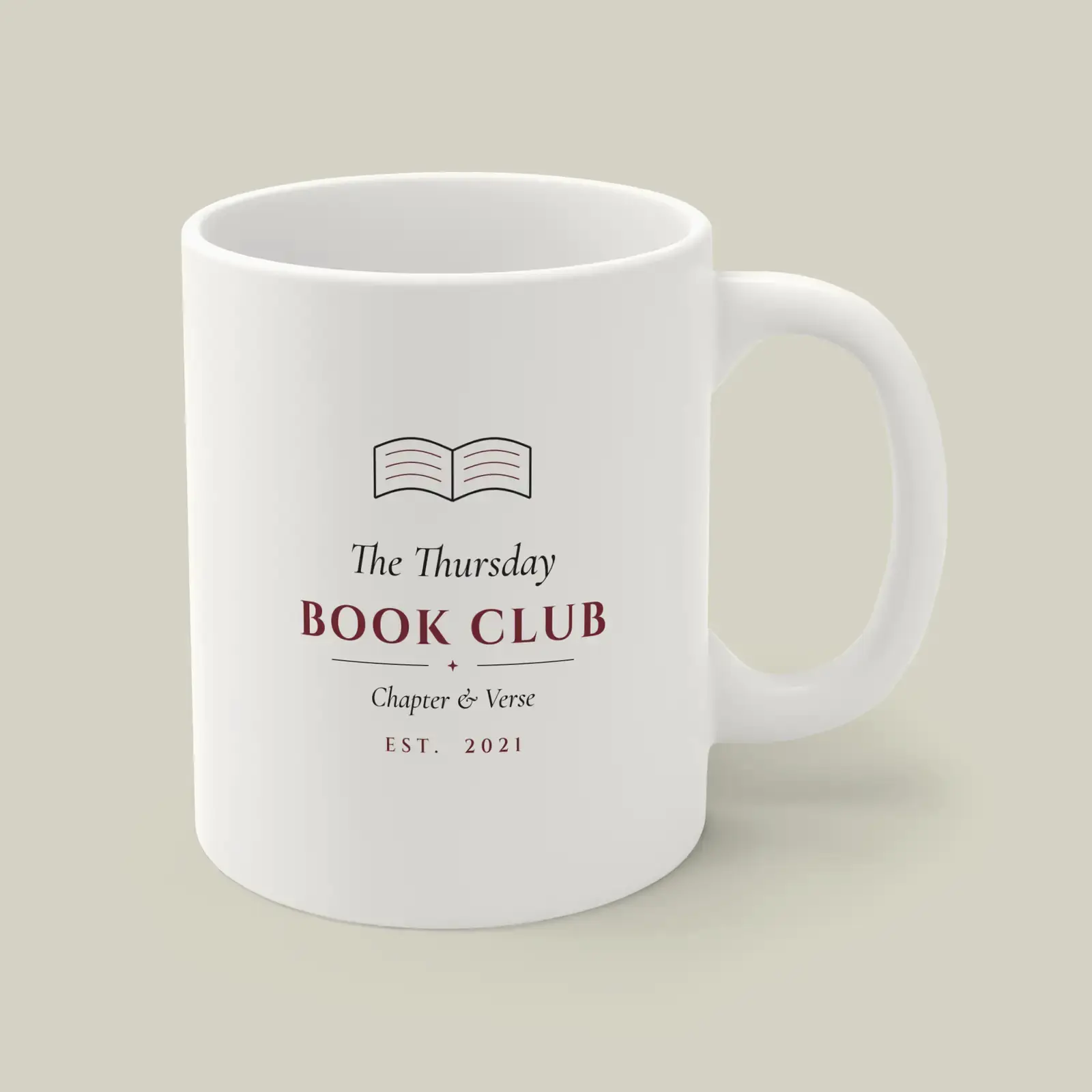 "The Thursday Book Club", an example design by Vessim, printed on a mug