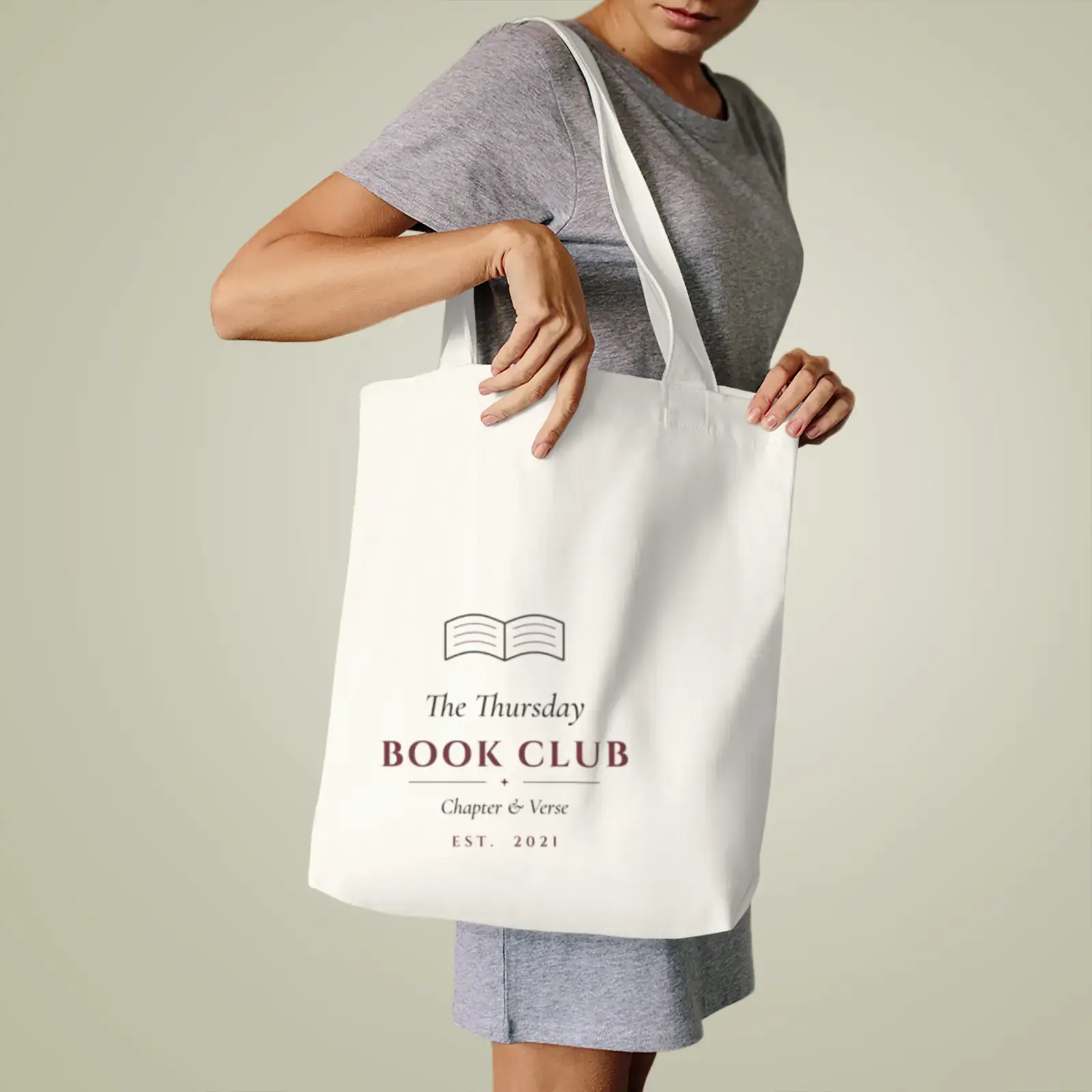 "The Thursday Book Club", an example design by Vessim, printed on a tote bag