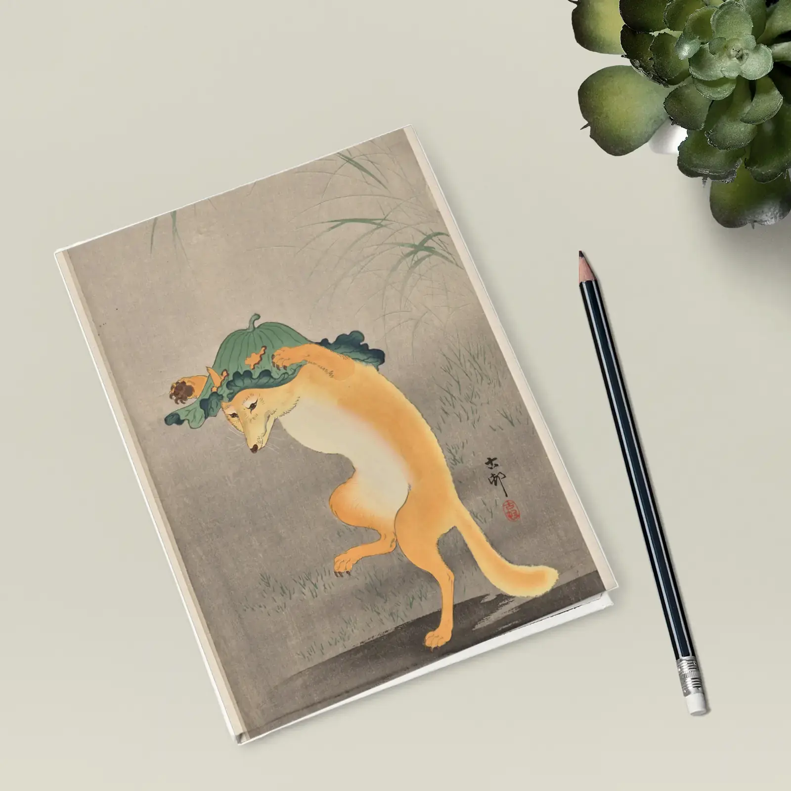 Dancing Fox by Ohara Koson, printed on a hardcover journal