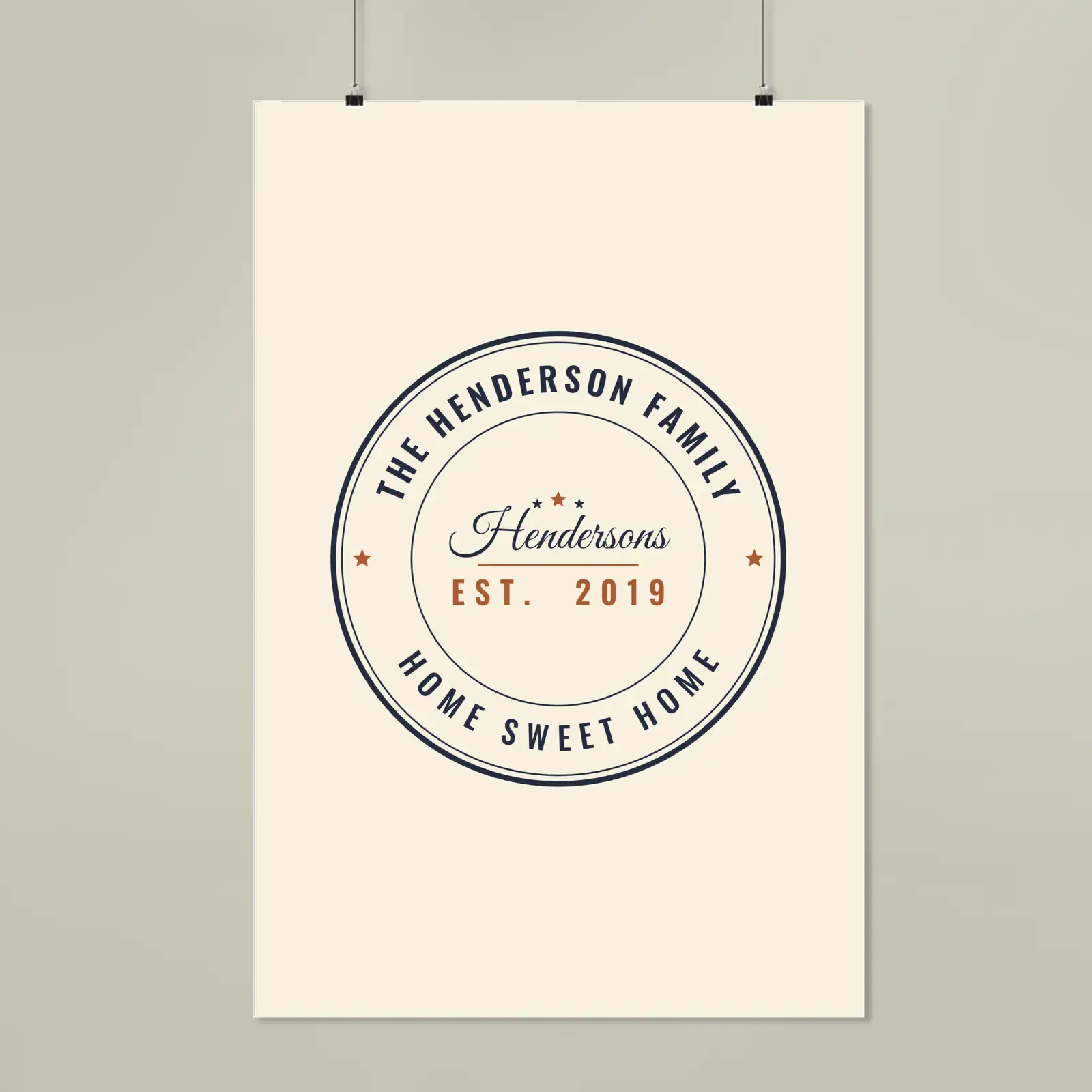 "The Hendersons, Est. 2019", an example design by Vessim, printed on a matte poster