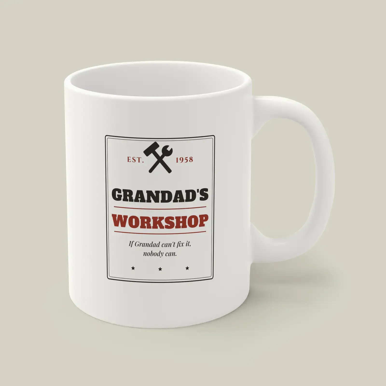"Grandad's Workshop", an example design by Vessim, printed on a mug