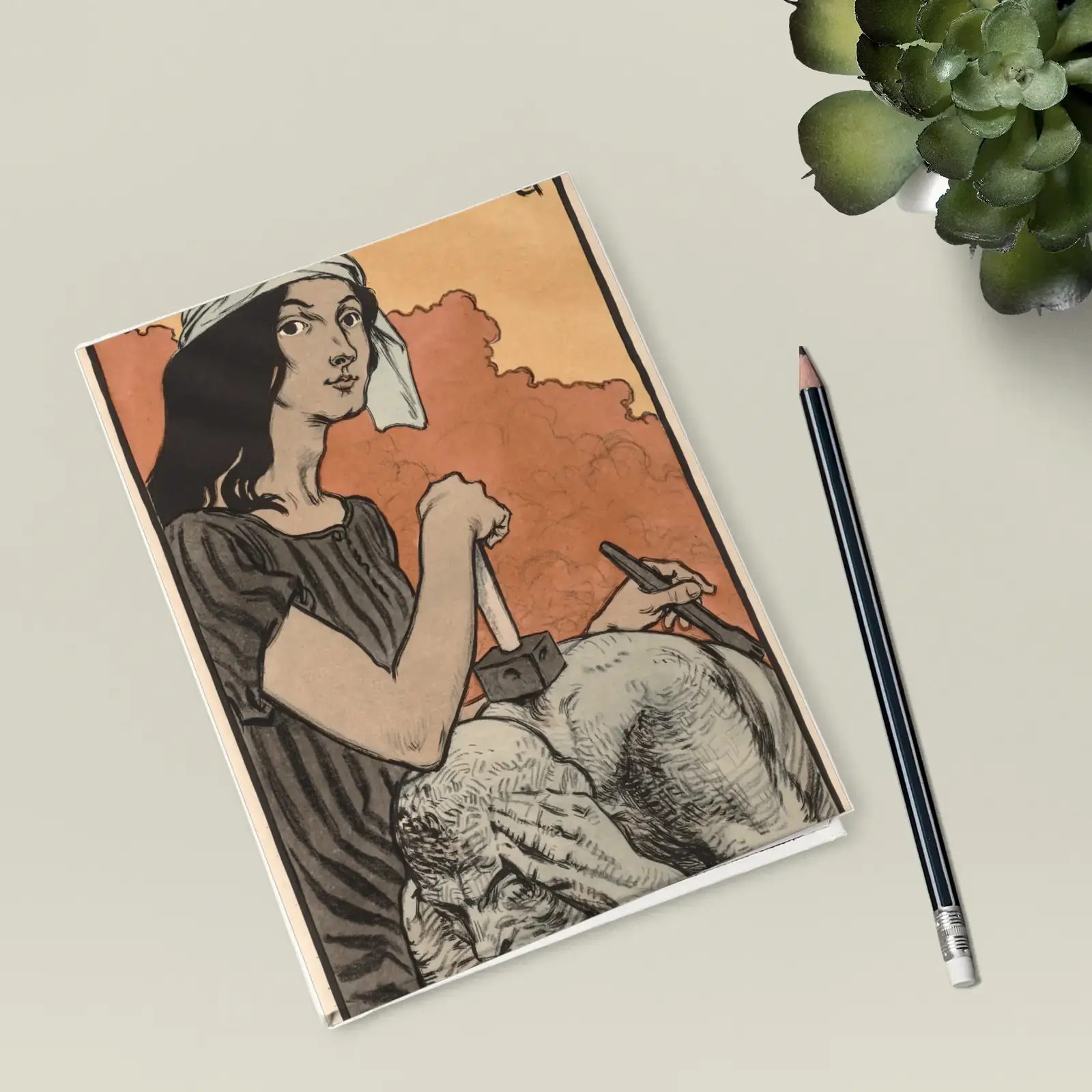 Sculptress by Eugène Grasset, printed on a hardcover journal