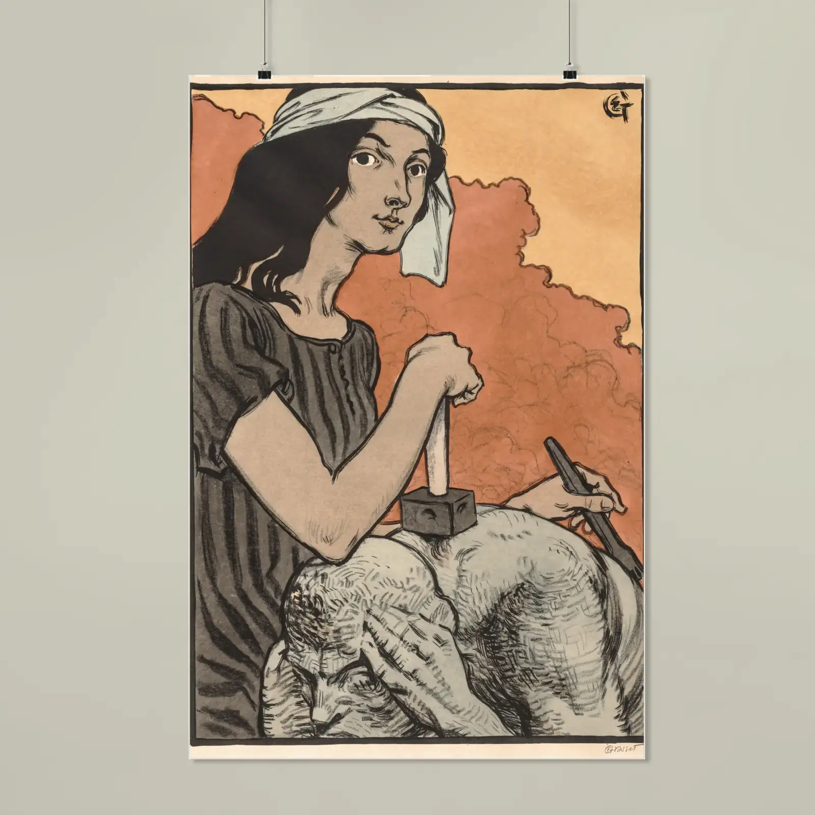 Sculptress by Eugène Grasset, printed on a matte poster