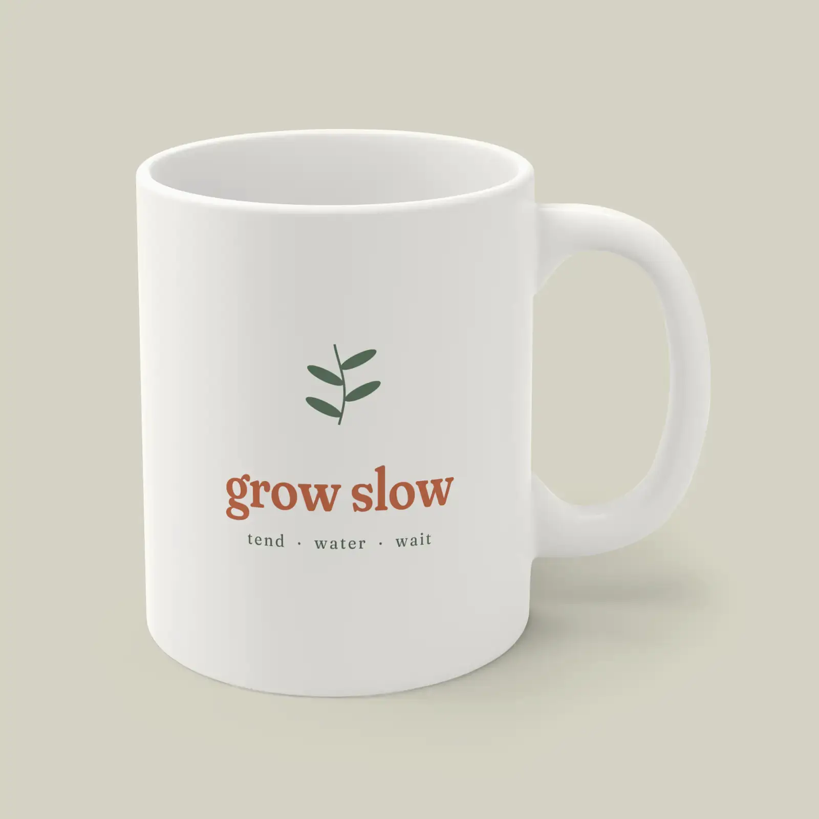 "Grow slow", an example design by Vessim, printed on a mug