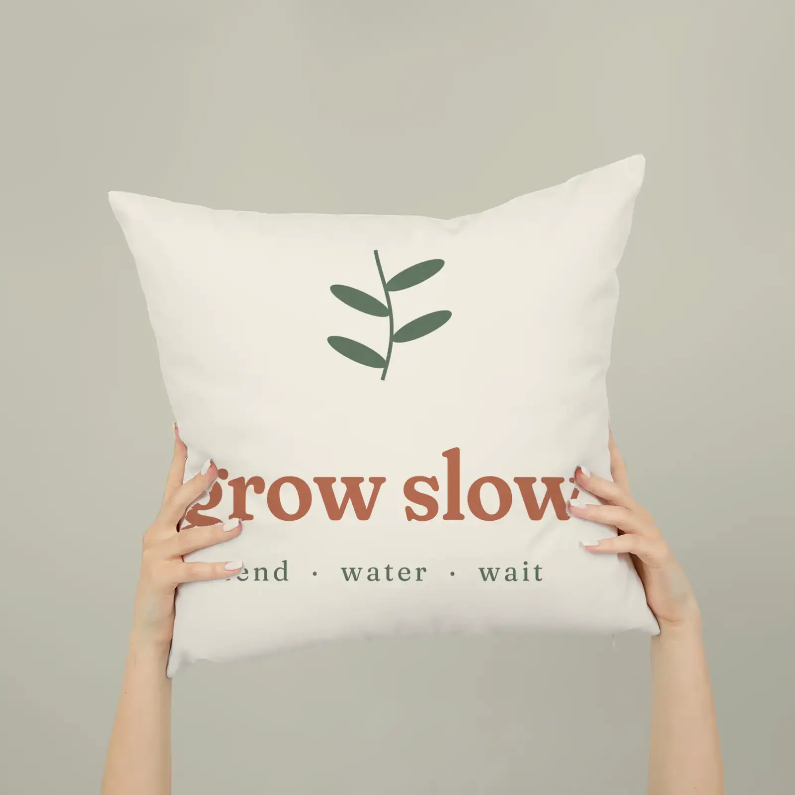 "Grow slow", an example design by Vessim, printed on a square pillow