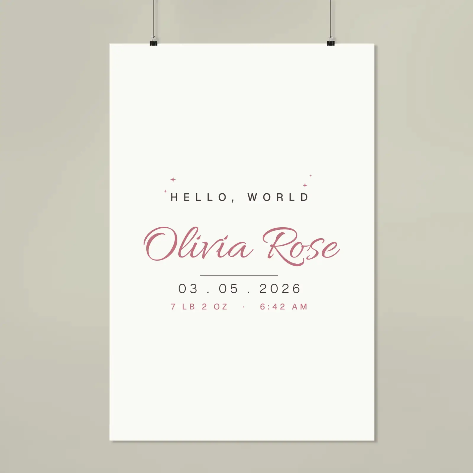"Hello, Olivia Rose", an example design by Vessim, printed on a matte poster