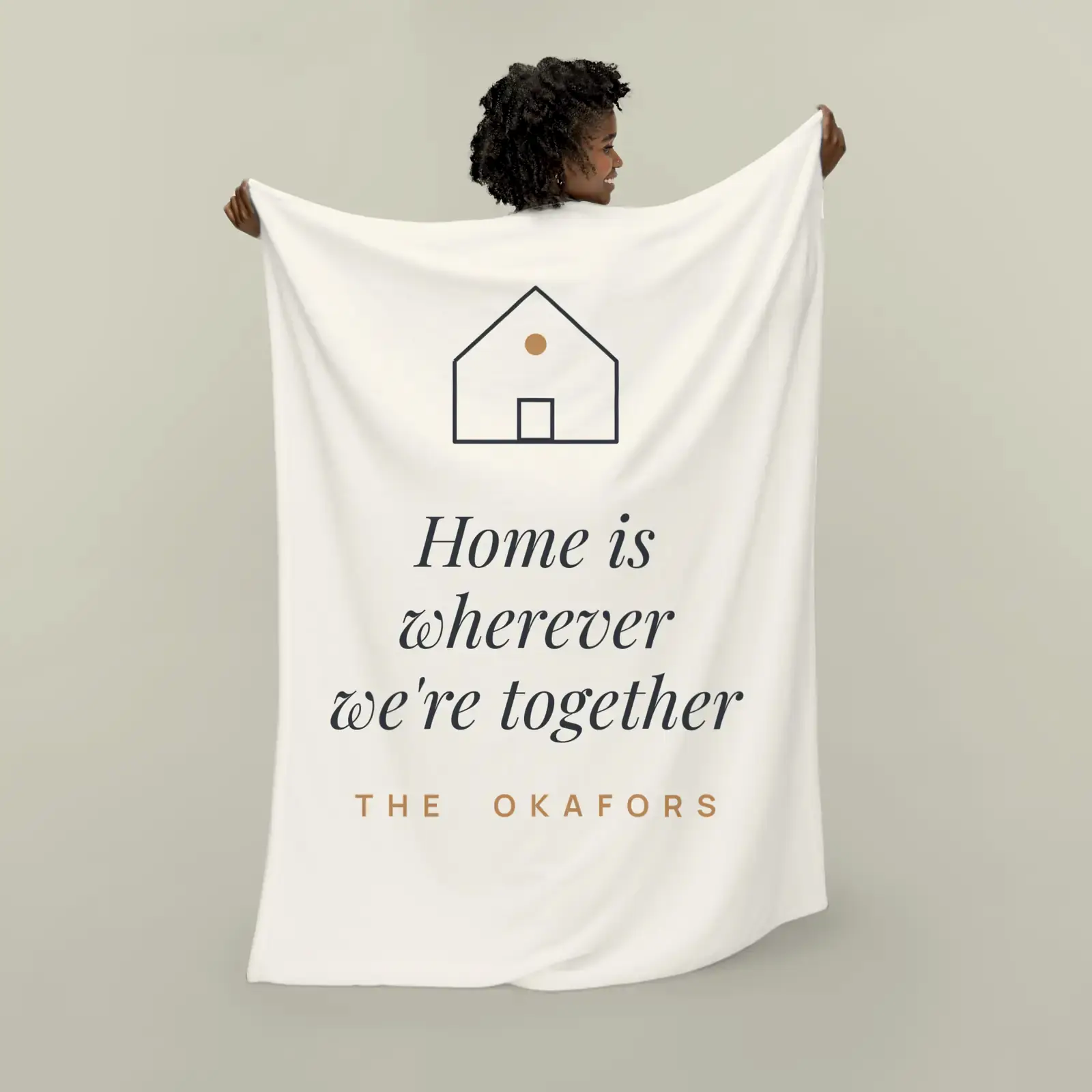 "Home is wherever we're together", an example design by Vessim, printed on a plush blanket