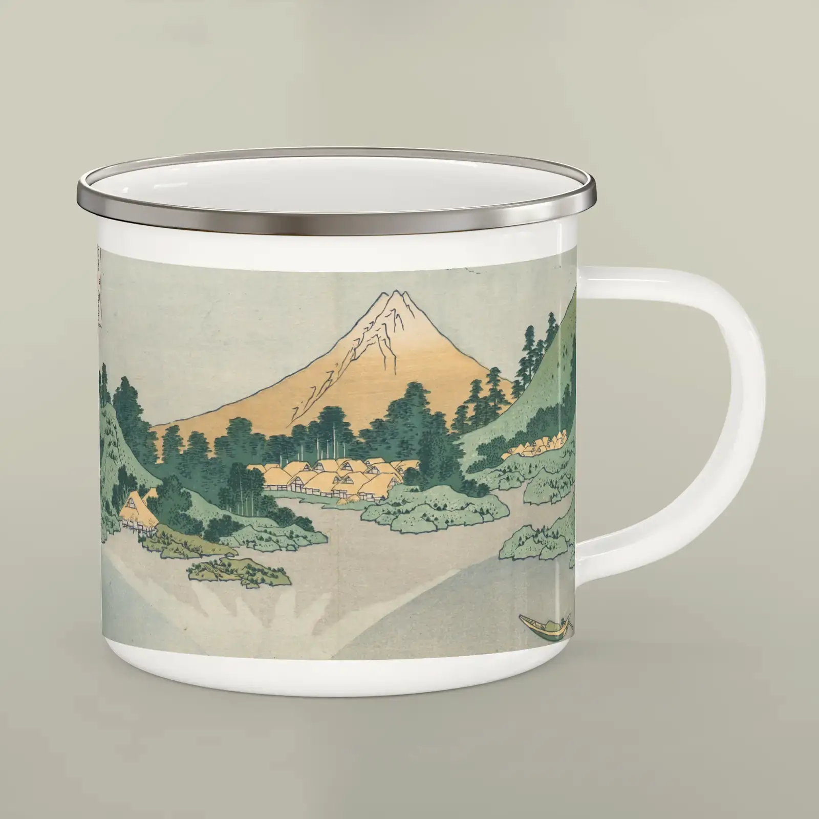 The Surface of Lake Misaka in Kai Province by Katsushika Hokusai, printed on a enamel camping mug