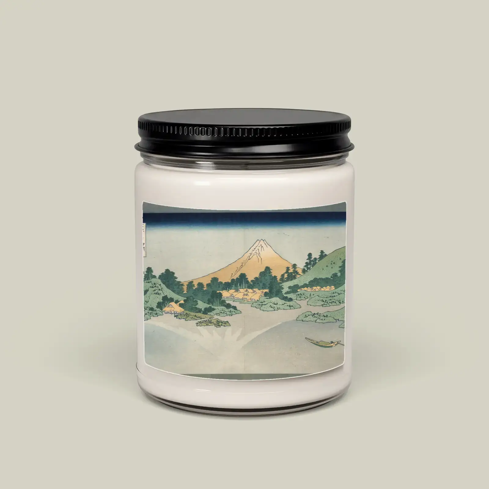 The Surface of Lake Misaka in Kai Province by Katsushika Hokusai, printed on a soy candle