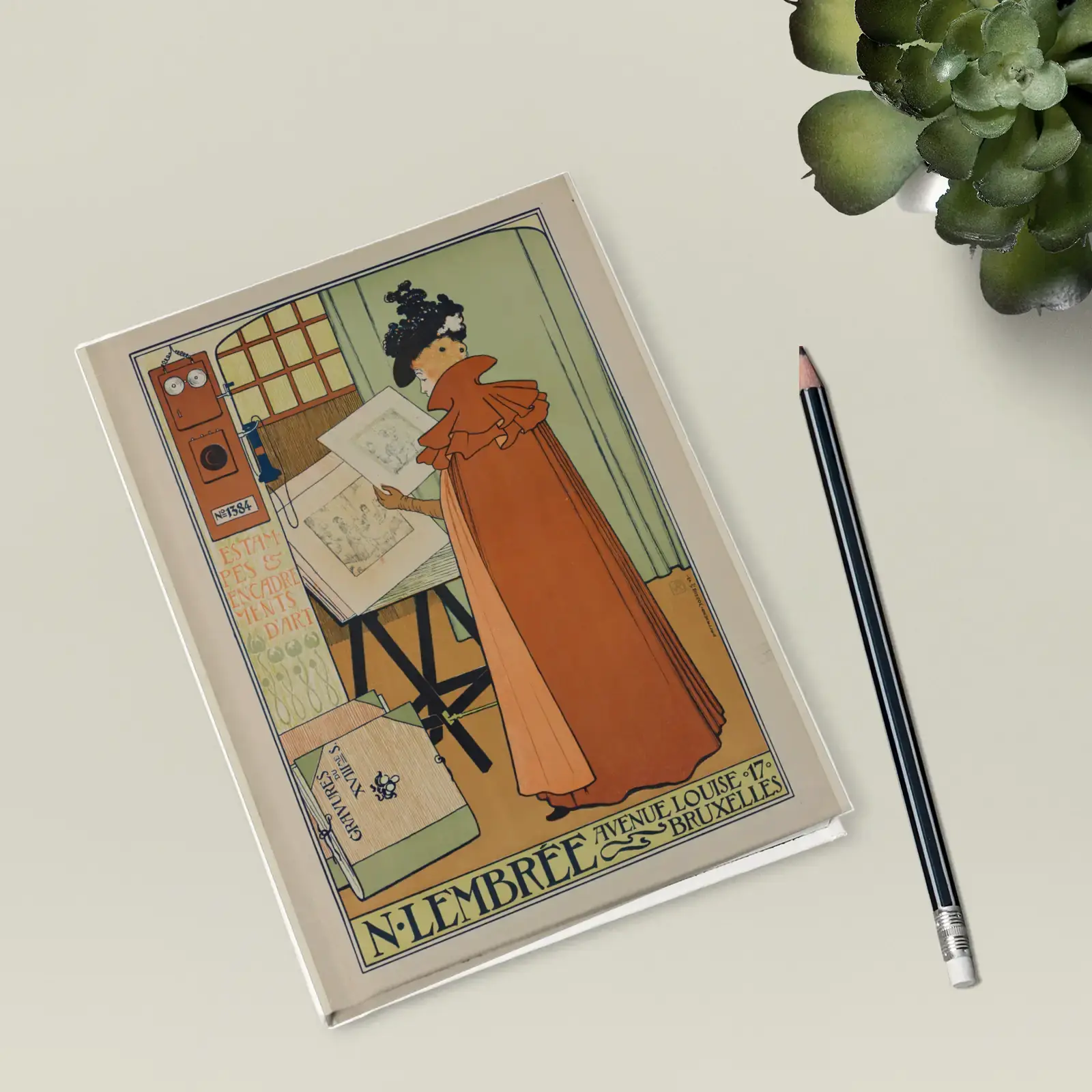 Poster for the Lembrée Gallery by Théo van Rysselberghe, printed on a hardcover journal
