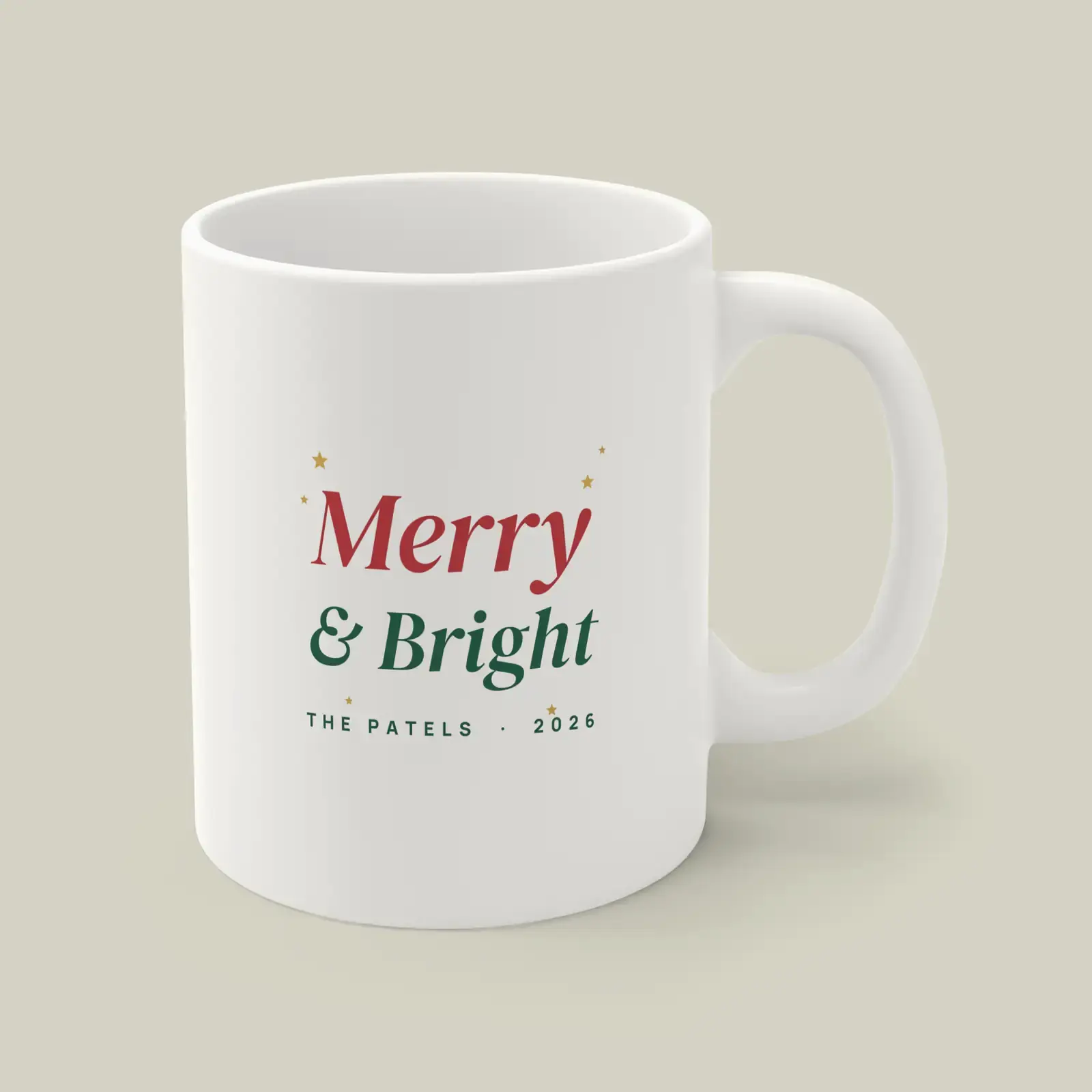 "Merry & Bright", an example design by Vessim, printed on a mug
