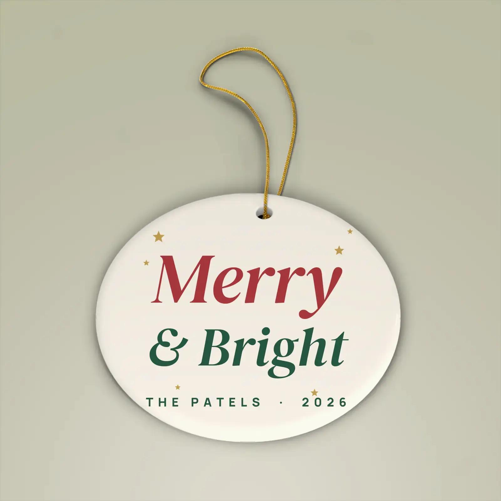"Merry & Bright", an example design by Vessim, printed on a ceramic ornament