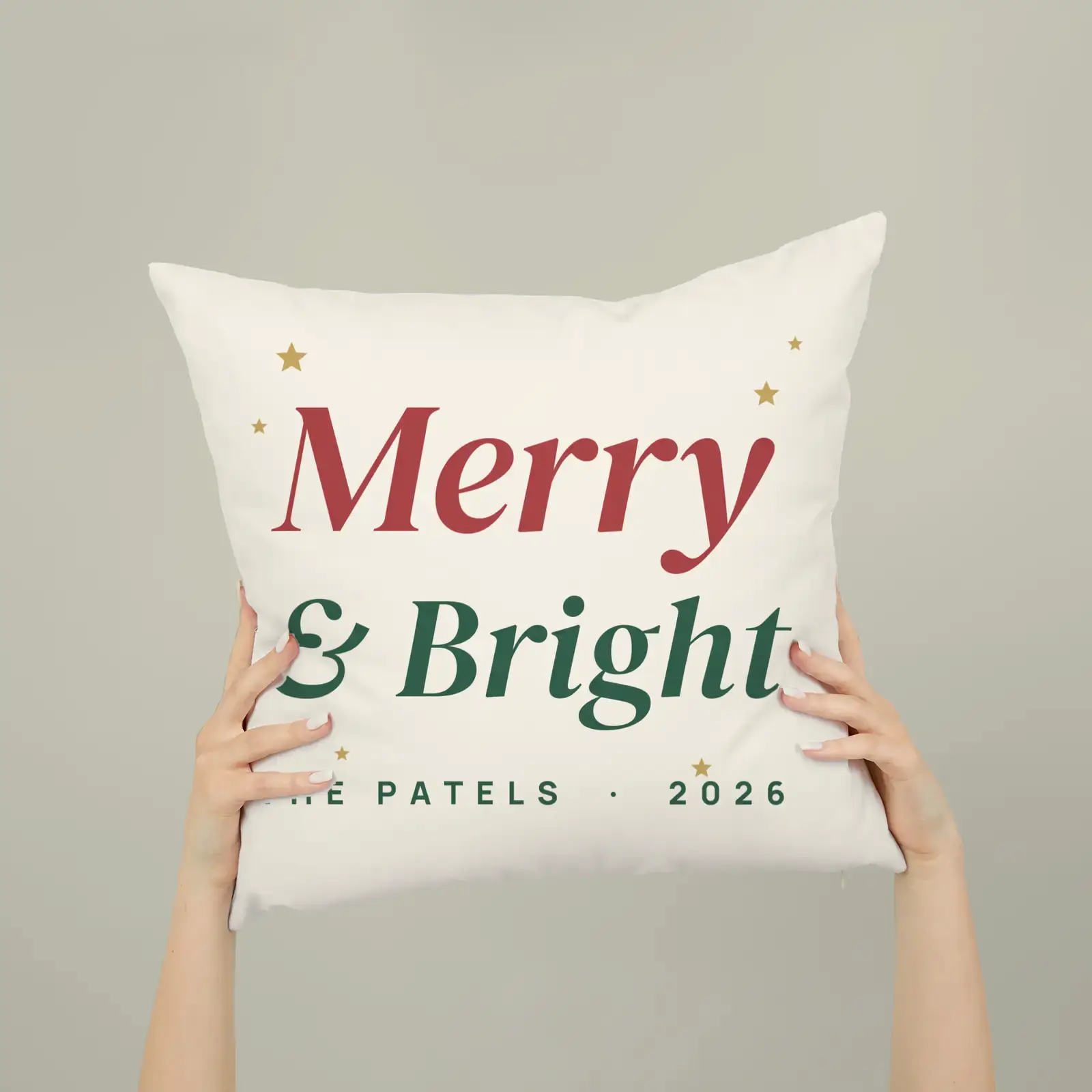 "Merry & Bright", an example design by Vessim, printed on a square pillow