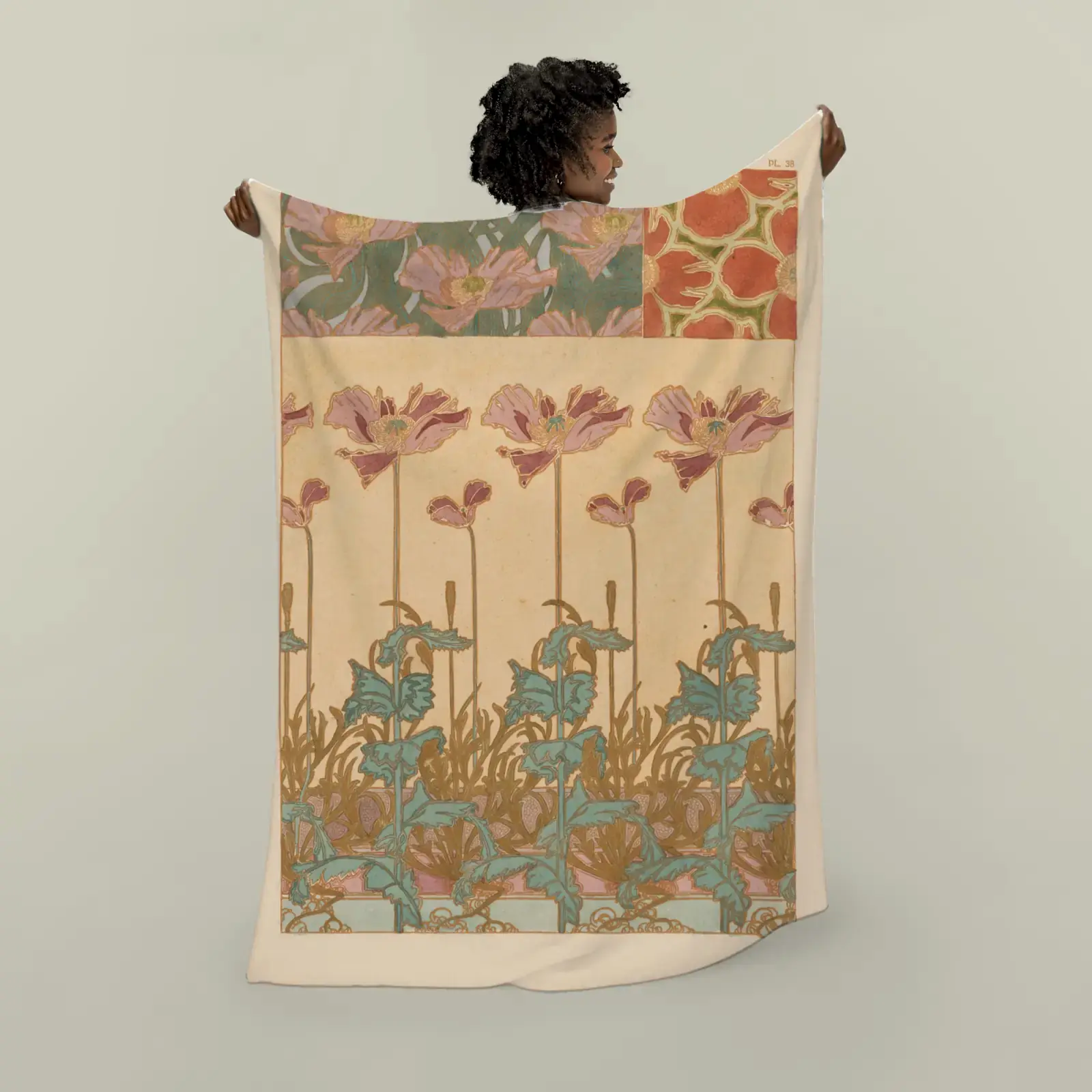 Oriental Poppies, from Documents Décoratifs by Alphonse Mucha, printed on a plush blanket