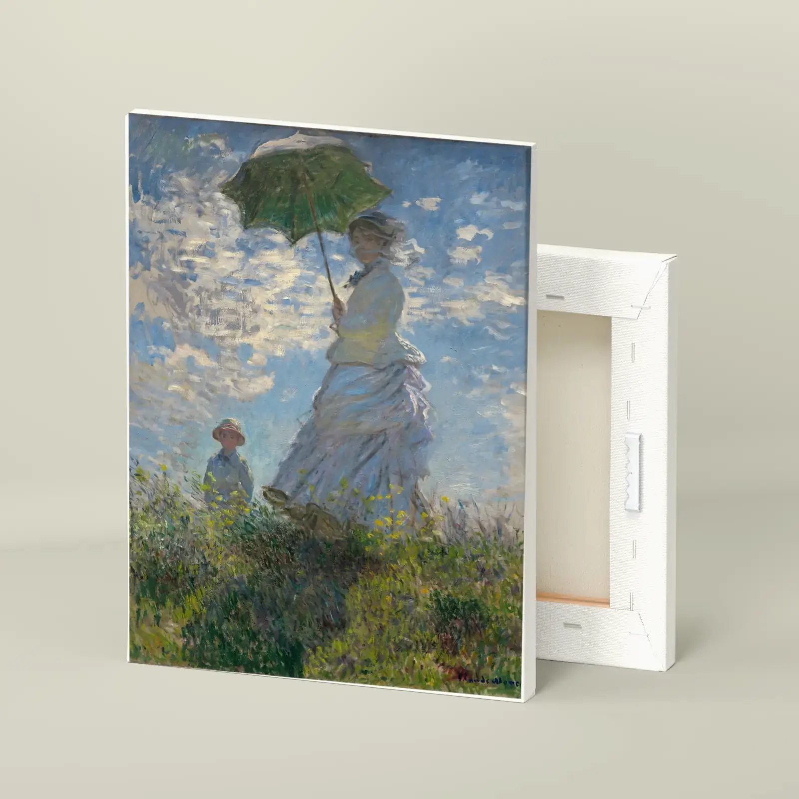 Woman with a Parasol by Claude Monet, printed on a stretched canvas