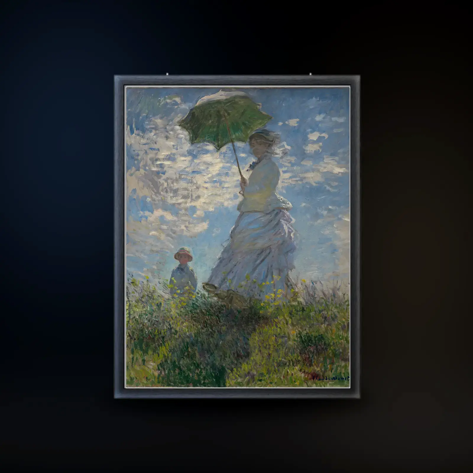 Woman with a Parasol by Claude Monet, printed on a framed poster