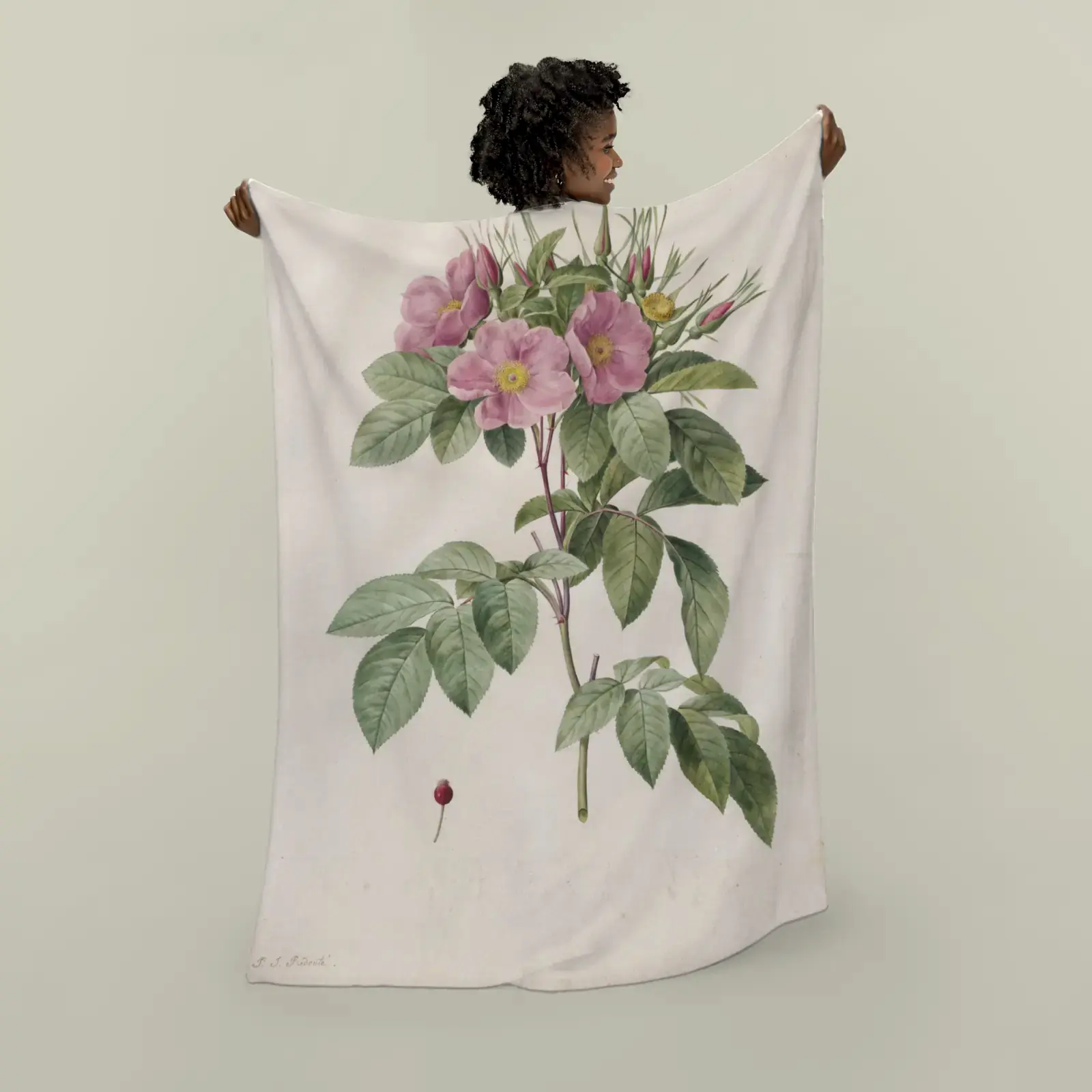 Pasture Rose (Rosa carolina corymbosa) by Pierre-Joseph Redouté, printed on a plush blanket