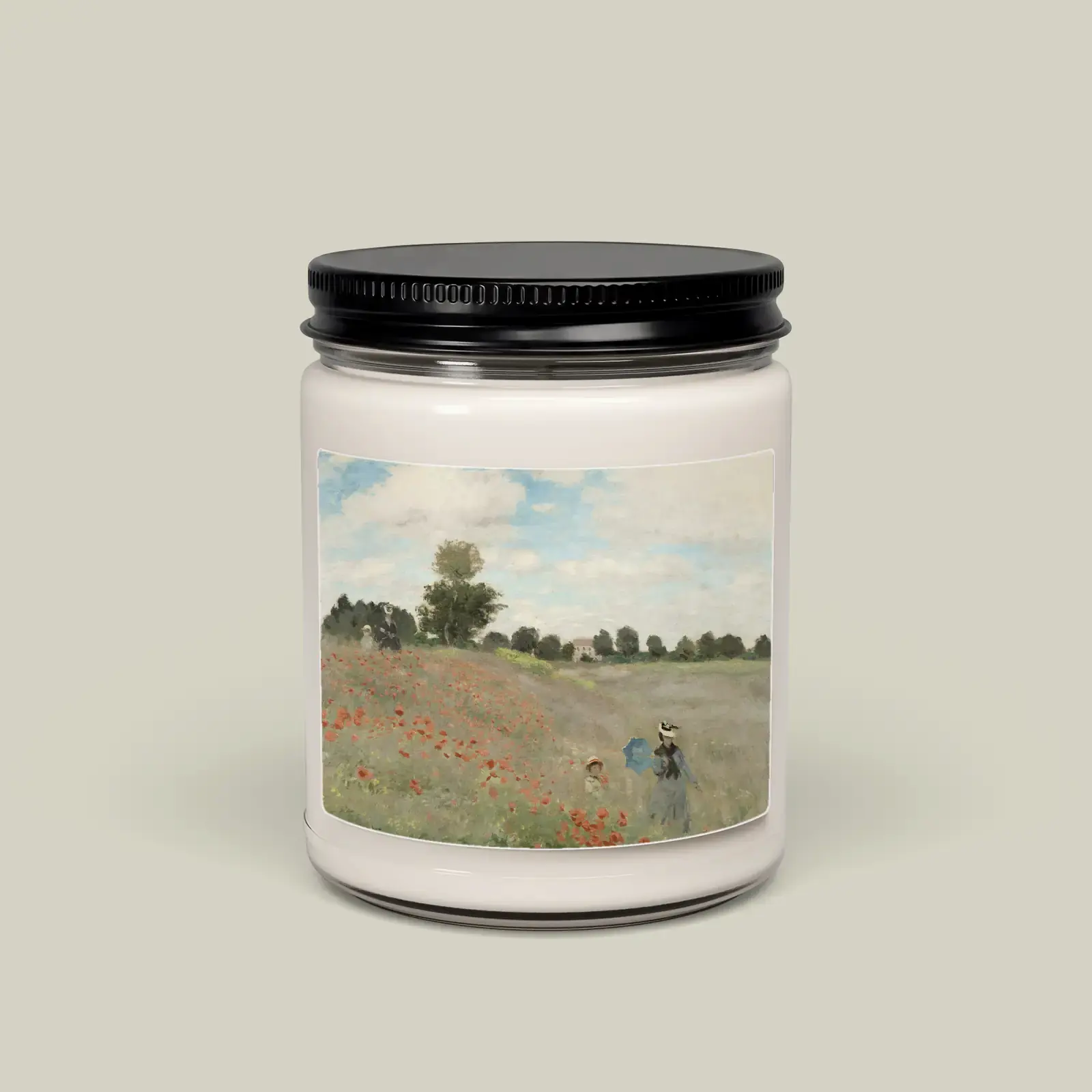 Poppy Field by Claude Monet, printed on a soy candle