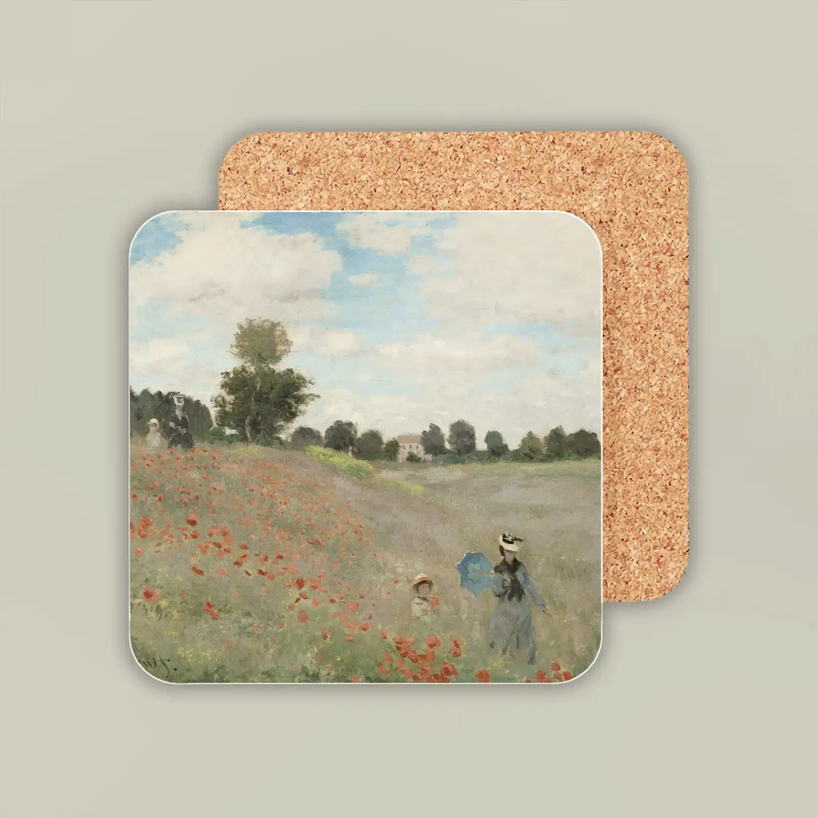 Poppy Field by Claude Monet, printed on a coaster
