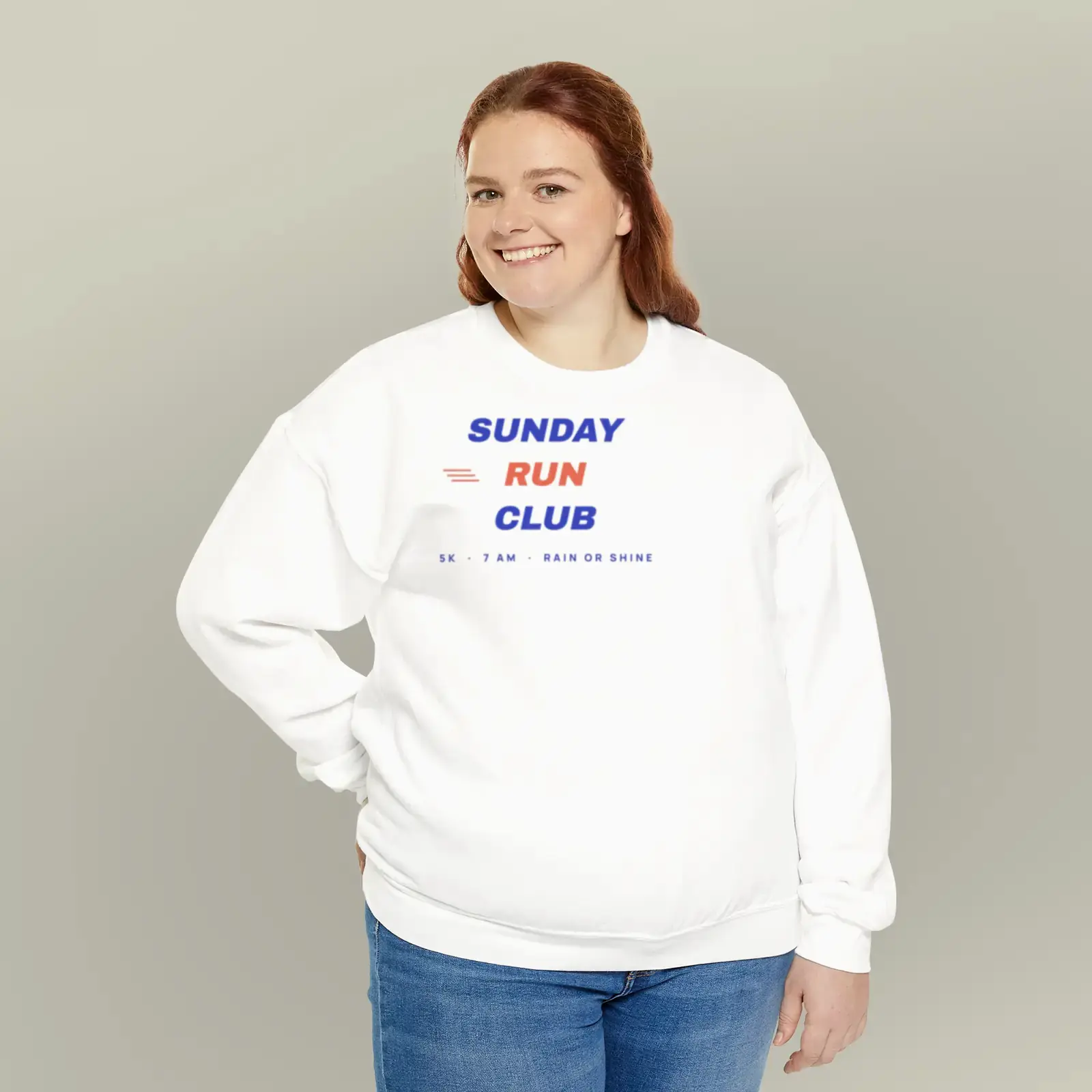 "Sunday Run Club", an example design by Vessim, printed on a crewneck sweatshirt