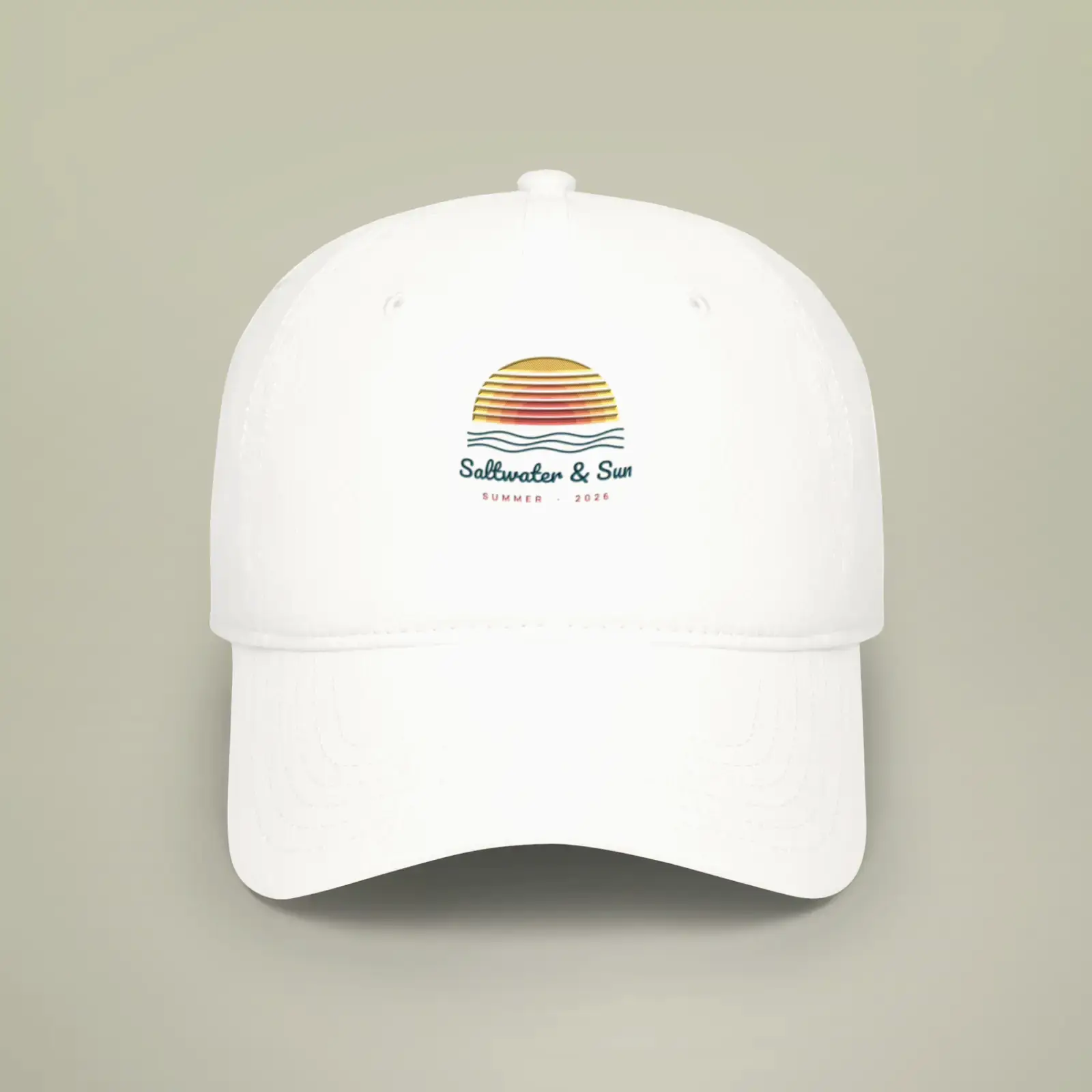 "Saltwater & Sun", an example design by Vessim, printed on a baseball cap