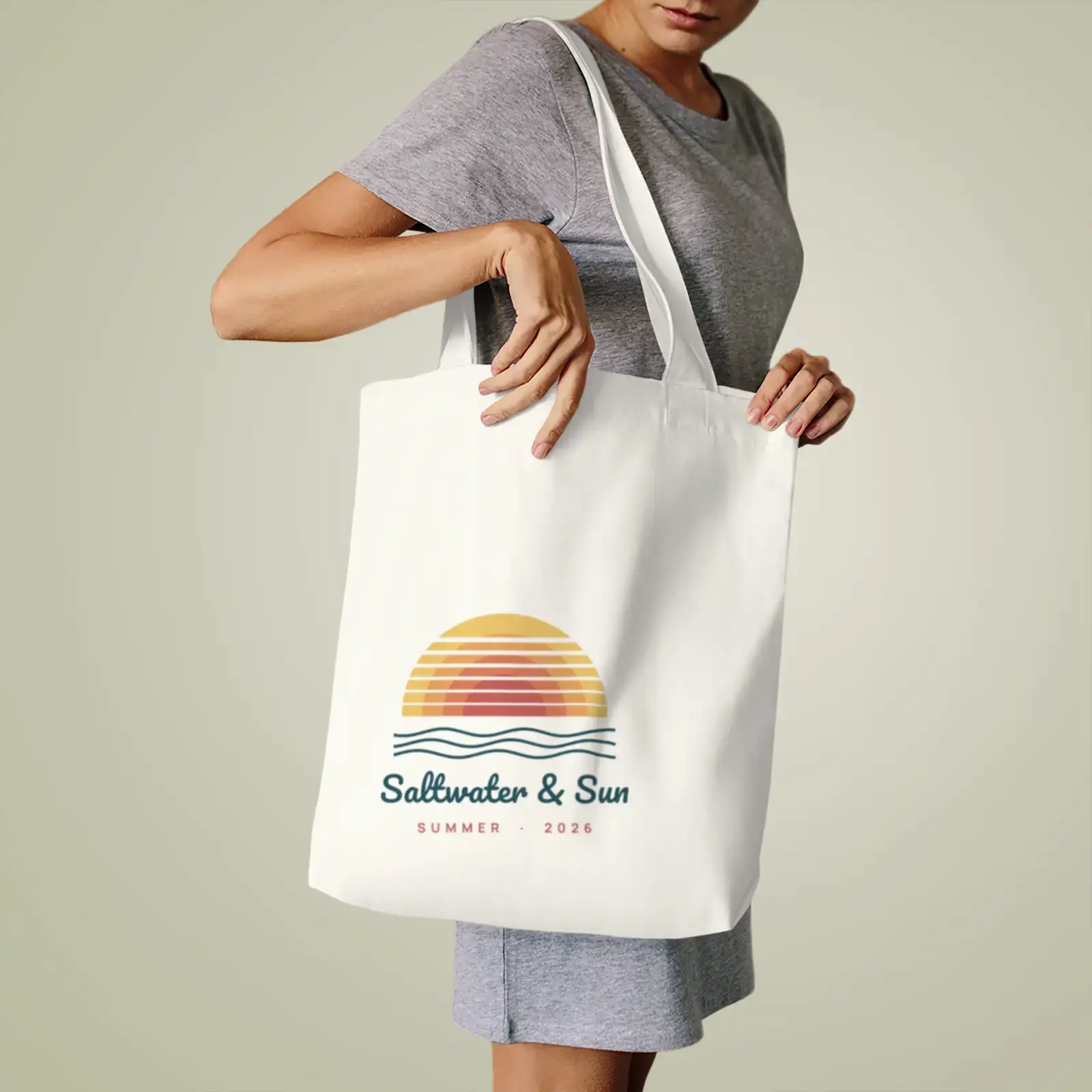 "Saltwater & Sun", an example design by Vessim, printed on a tote bag
