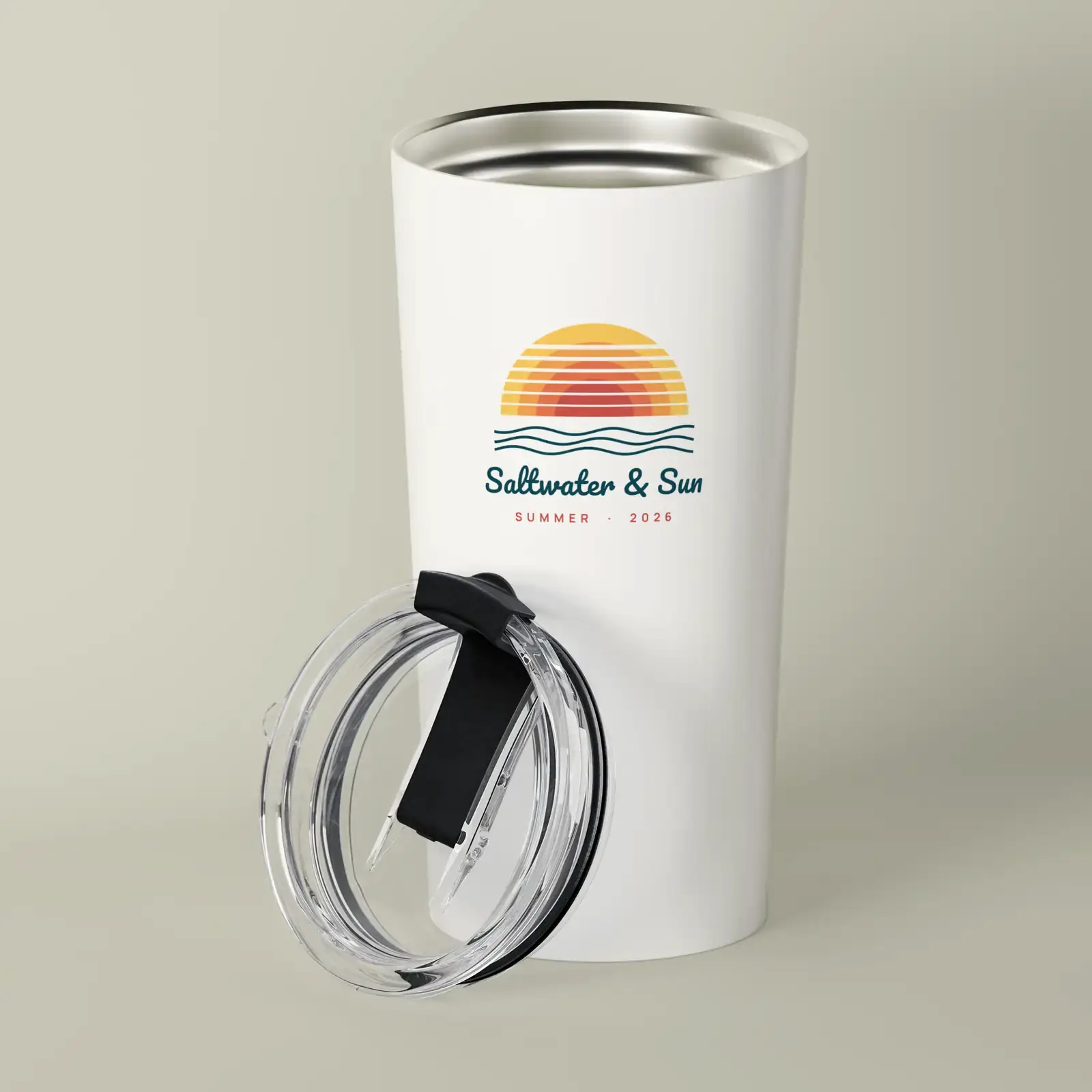 "Saltwater & Sun", an example design by Vessim, printed on a tumbler