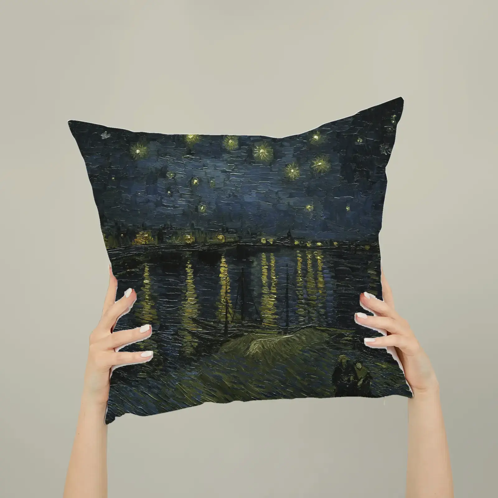 Starry Night Over the Rhône by Vincent van Gogh, printed on a square pillow