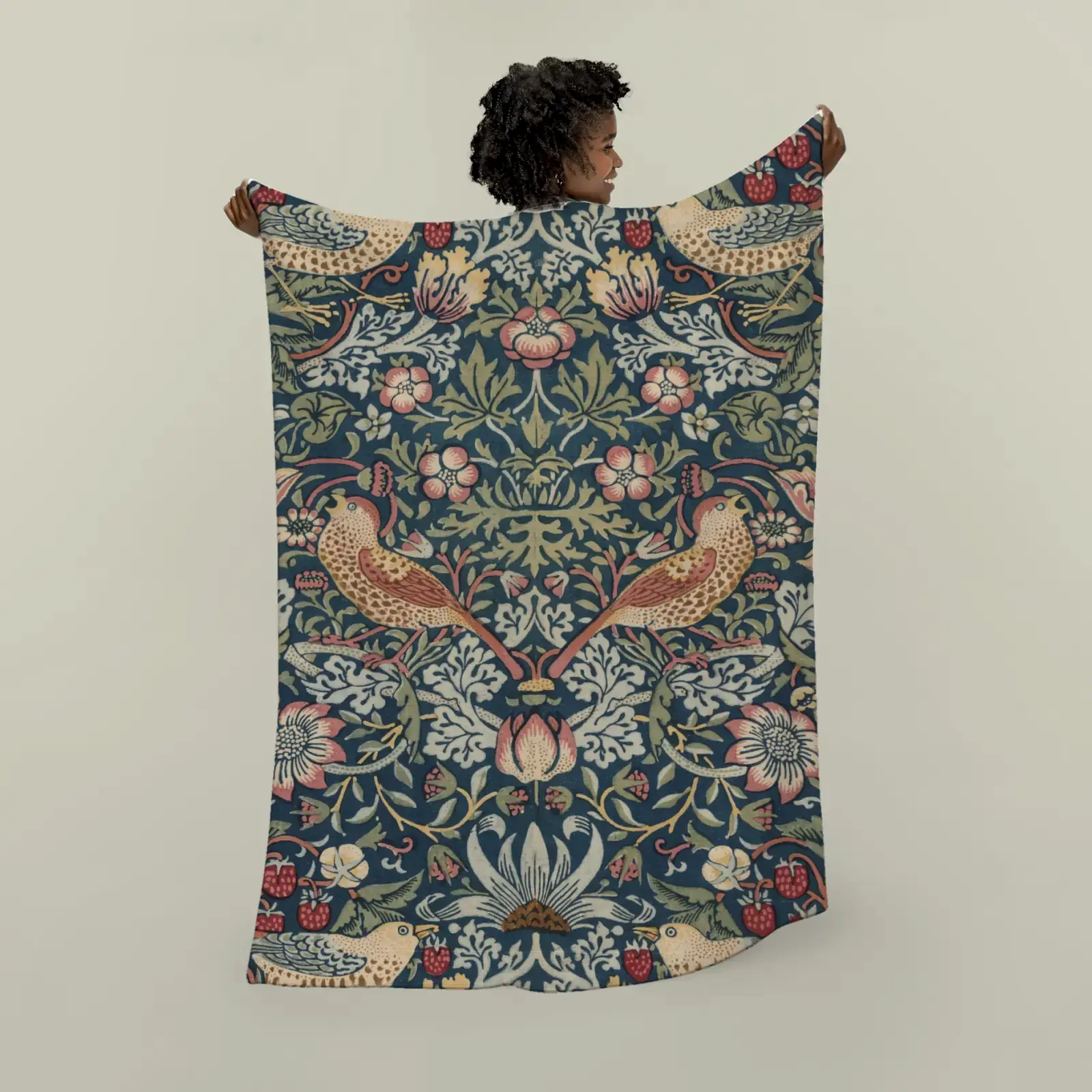 Strawberry Thief by William Morris, printed on a plush blanket