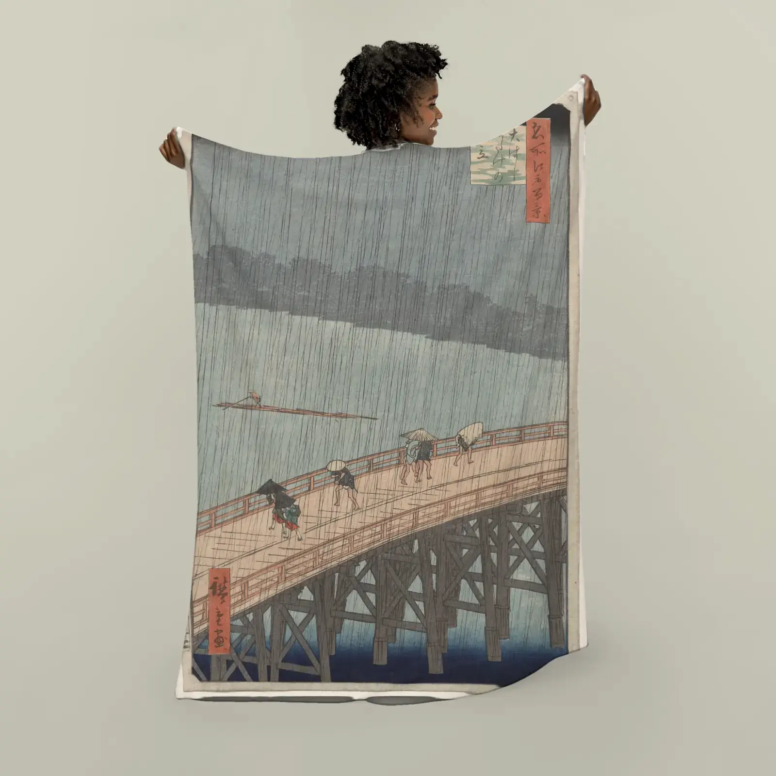 Sudden Shower over Shin-Ōhashi Bridge and Atake by Utagawa Hiroshige, printed on a plush blanket