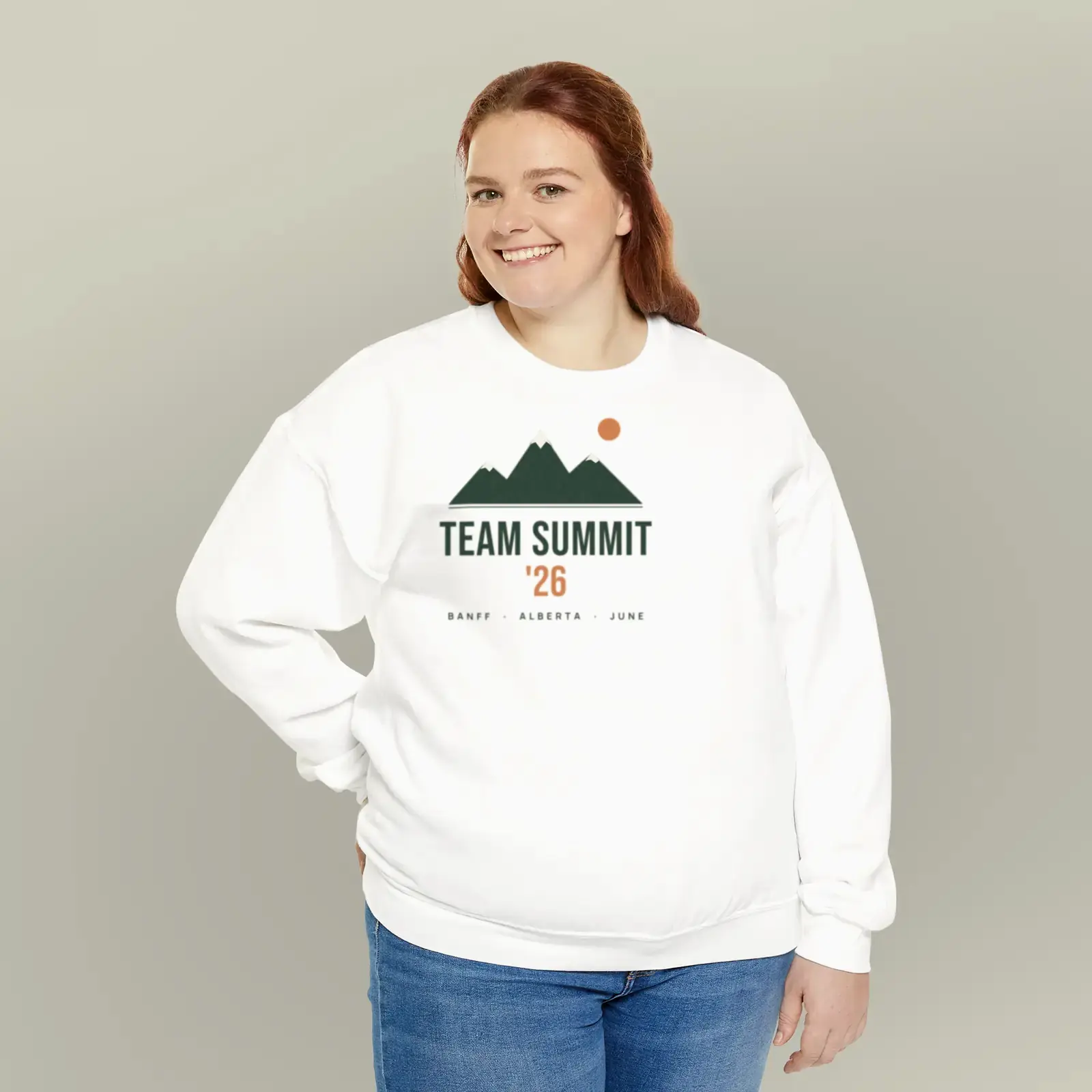 "Team Summit '26", an example design by Vessim, printed on a crewneck sweatshirt