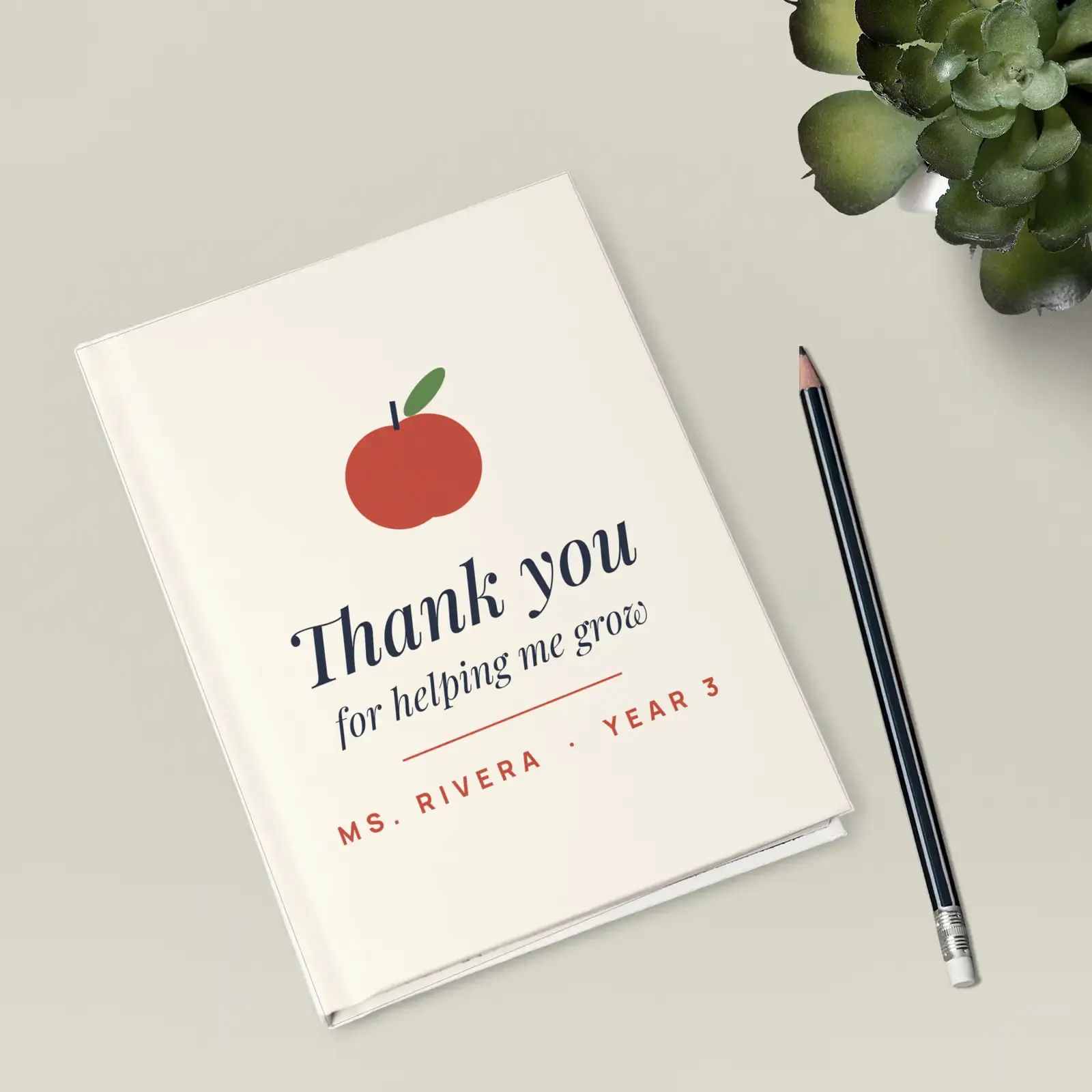 "Thank You, Ms. Rivera", an example design by Vessim, printed on a hardcover journal