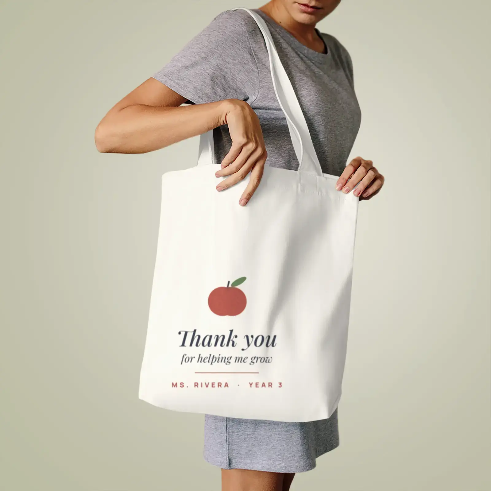 "Thank You, Ms. Rivera", an example design by Vessim, printed on a tote bag