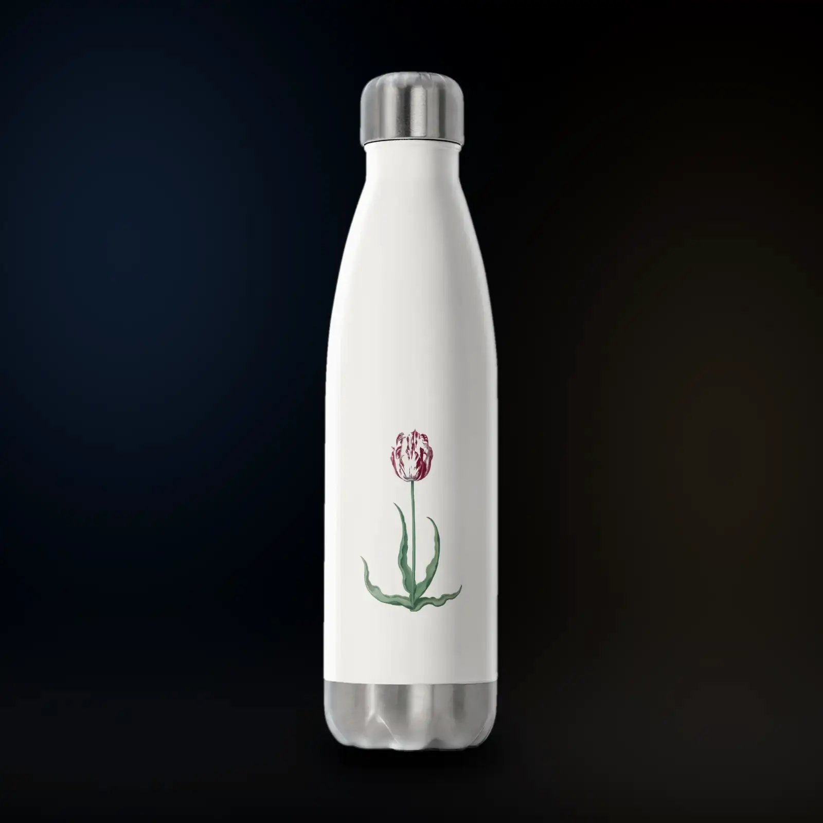 A motif from Study of a Tulip (Ammirael Winckel) by Pieter Holsteyn II, printed on a insulated bottle