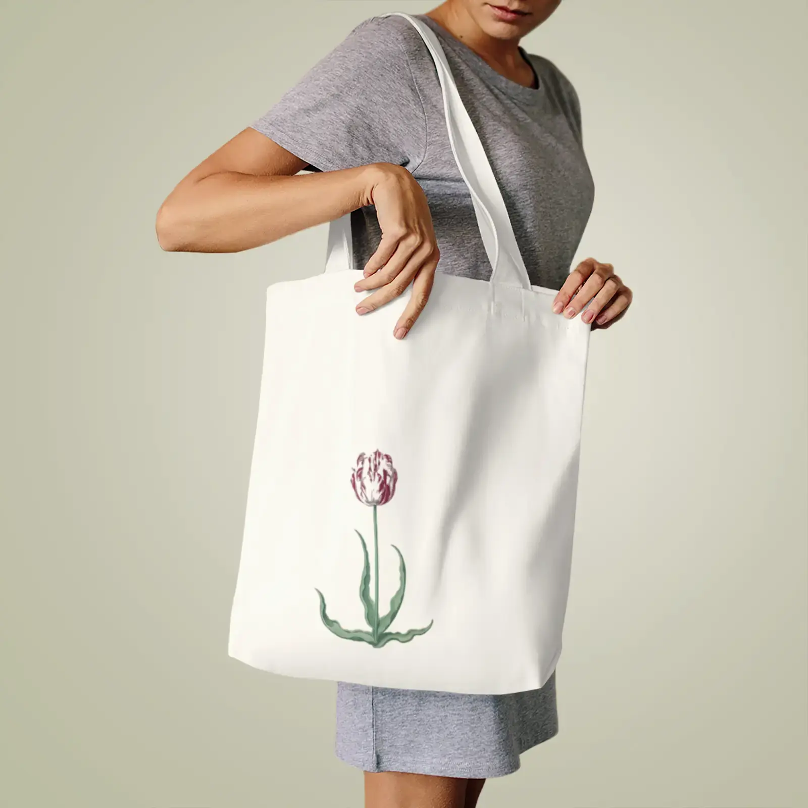 A motif from Study of a Tulip (Ammirael Winckel) by Pieter Holsteyn II, printed on a tote bag