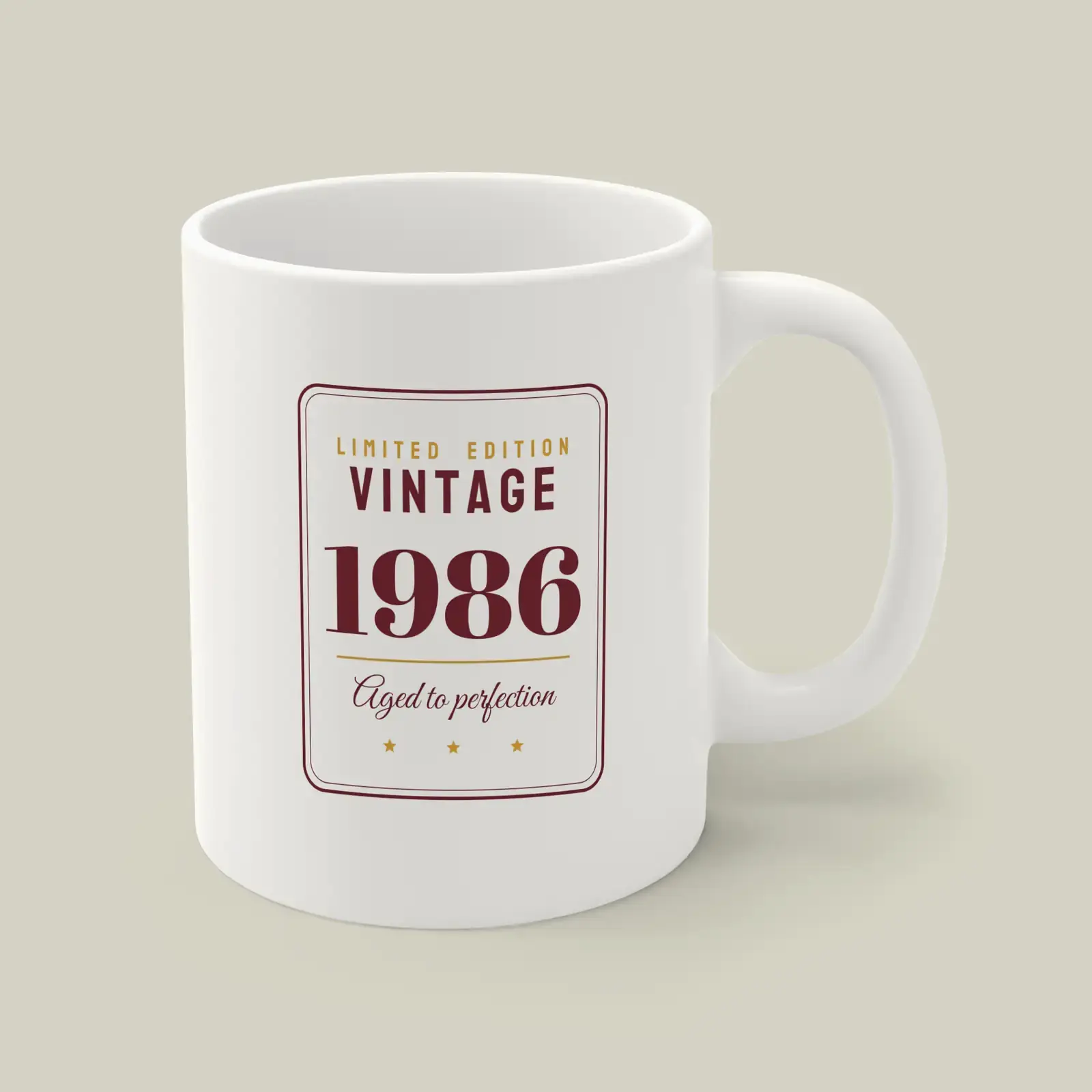 "Vintage 1986", an example design by Vessim, printed on a mug