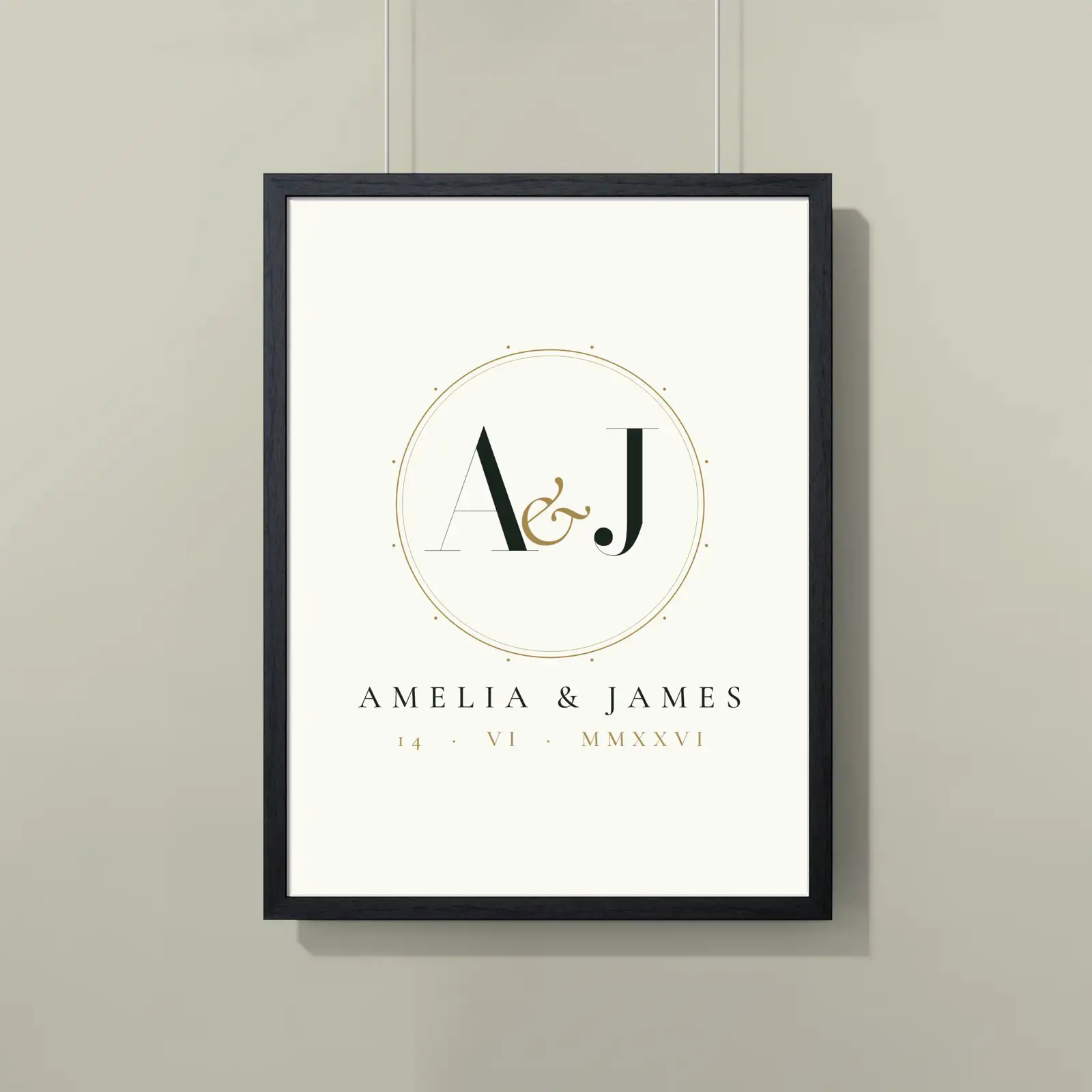 "A & J wedding monogram", an example design by Vessim, printed on a framed poster