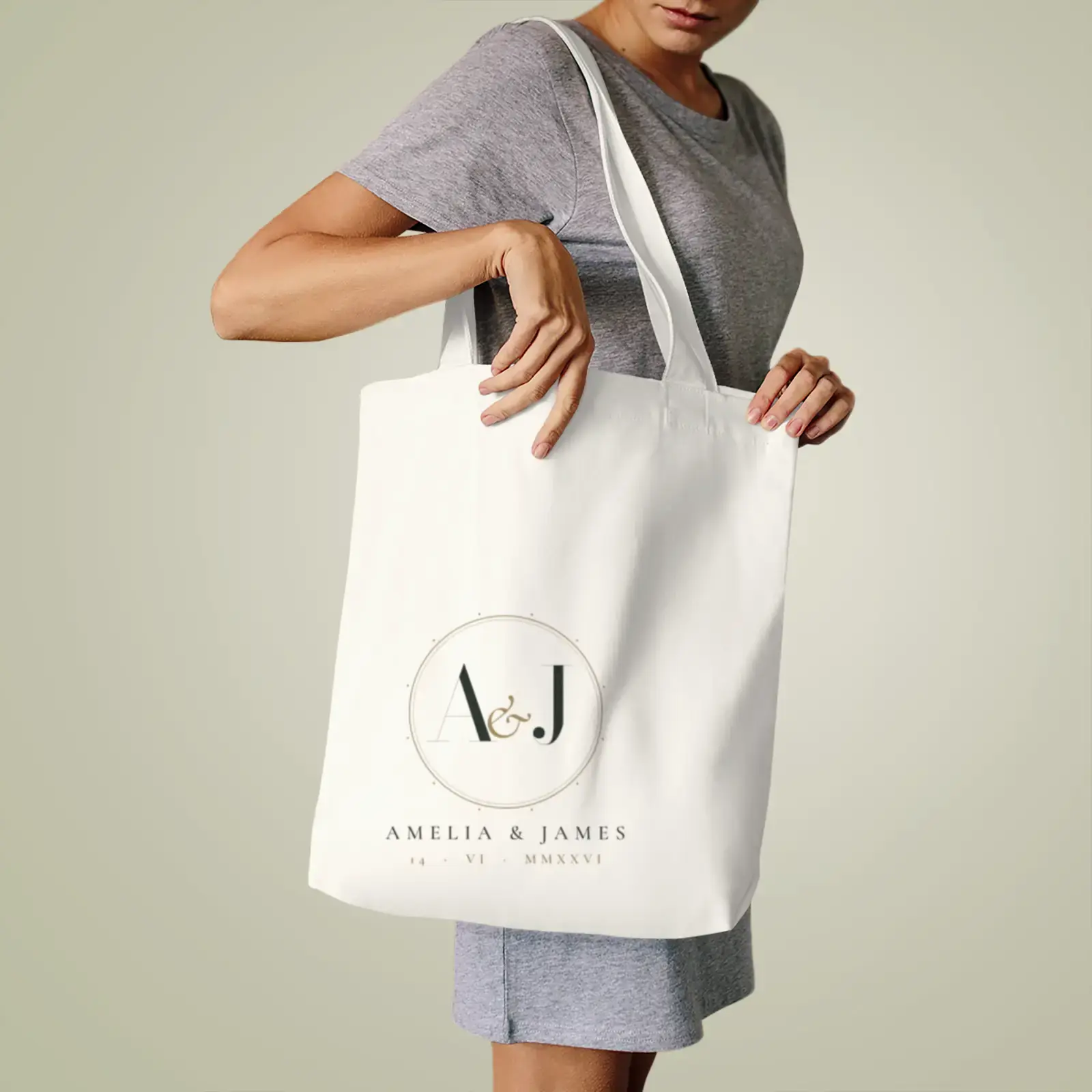 "A & J wedding monogram", an example design by Vessim, printed on a tote bag